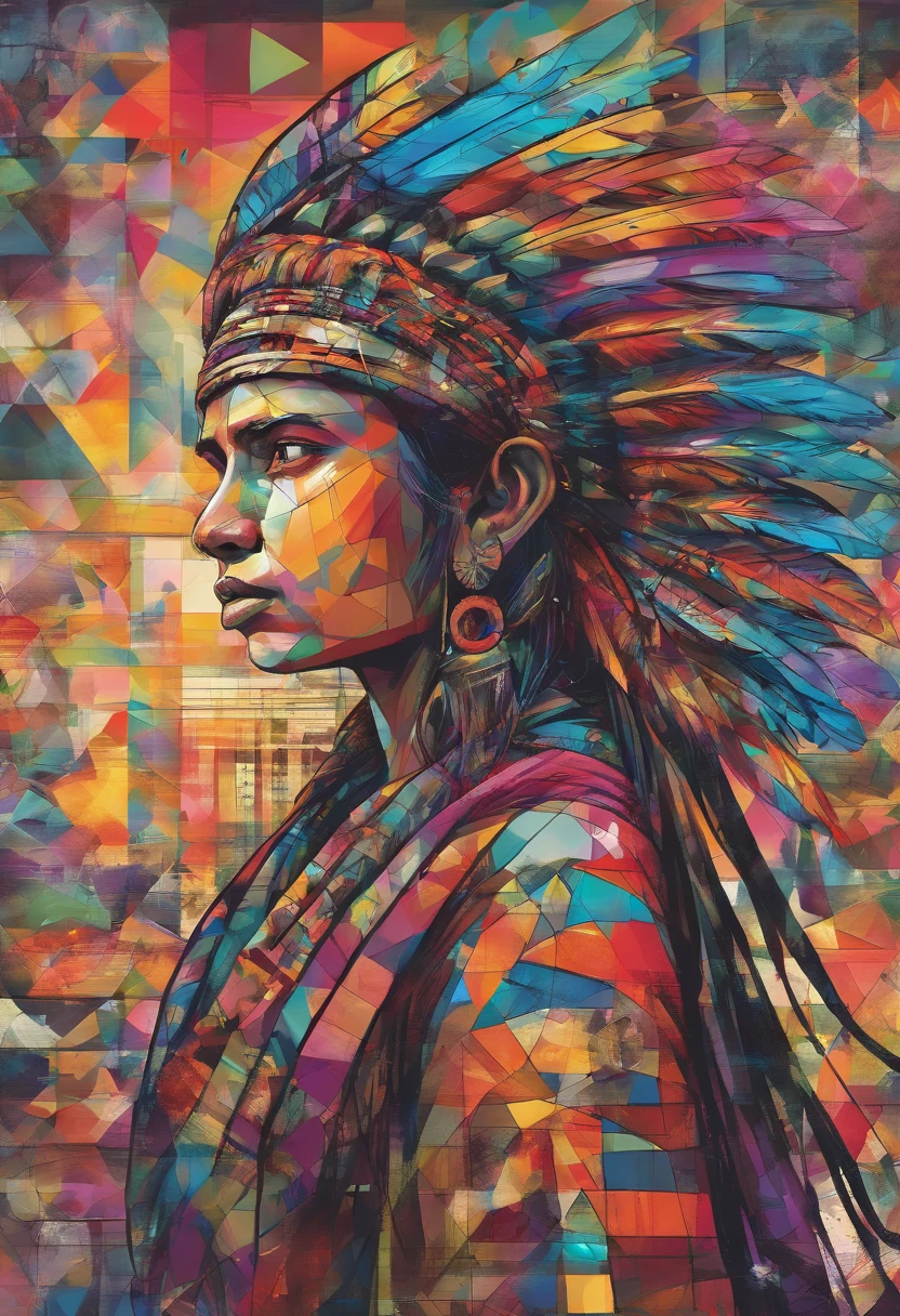 (indian  american ),(melhor pose),(best angle), (better expression), Eduardo Kobra acolchoamento ,multidimensional geometric wall PORTRAIT, arte, Chibi,Yang08k, lindo, Colouring,