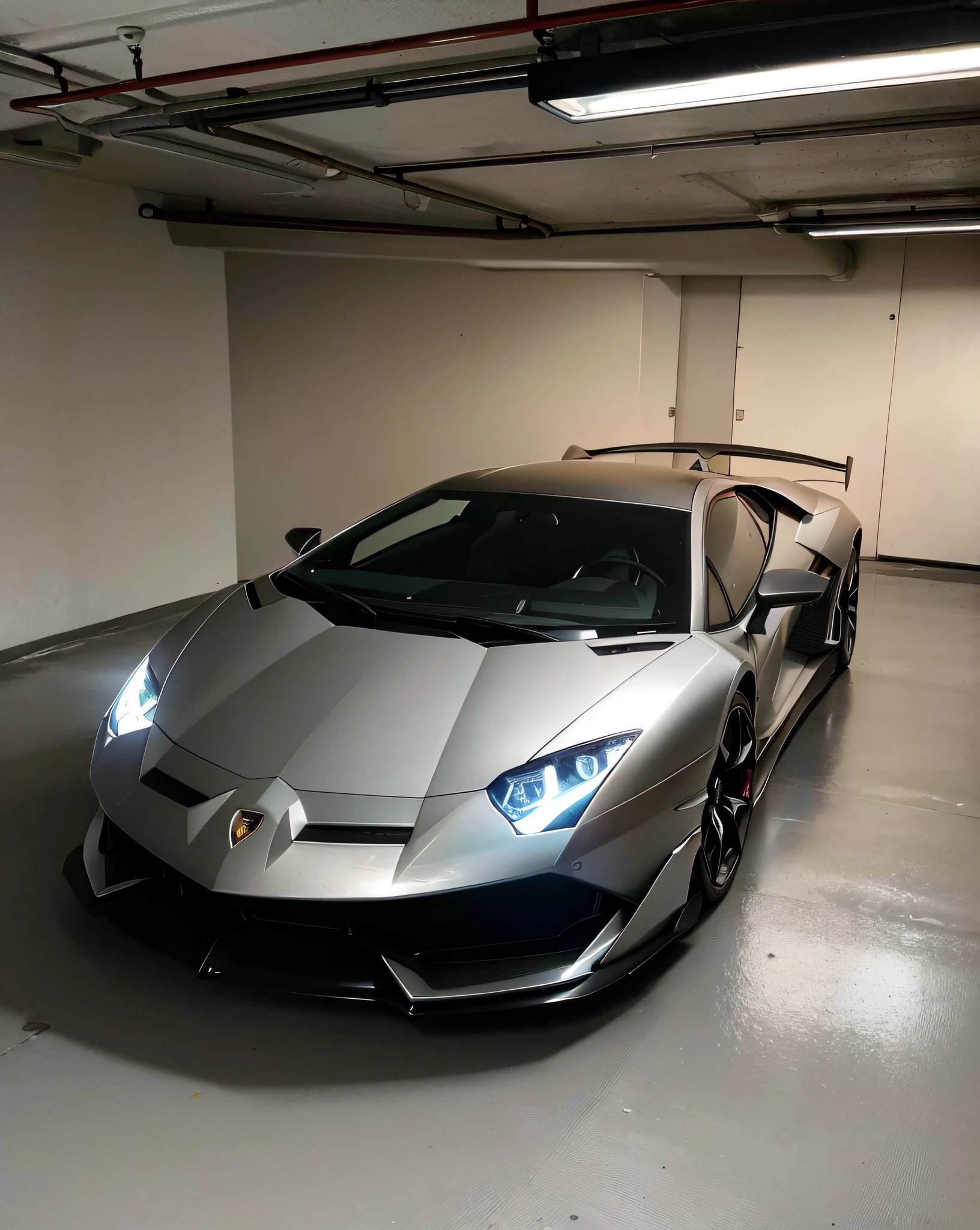 Lamborghini sports cars are parked in a garage with roof racks, bold lamborghini style, Lamborghini, sports car in the room, full view of a car, Full car, lamborghini aventador photoshoot, stunning 8 k, Wide body, 8k in the style, frontage, sports cars, full view of a sport car, with cool headlights, indoor shooting, Very expensive