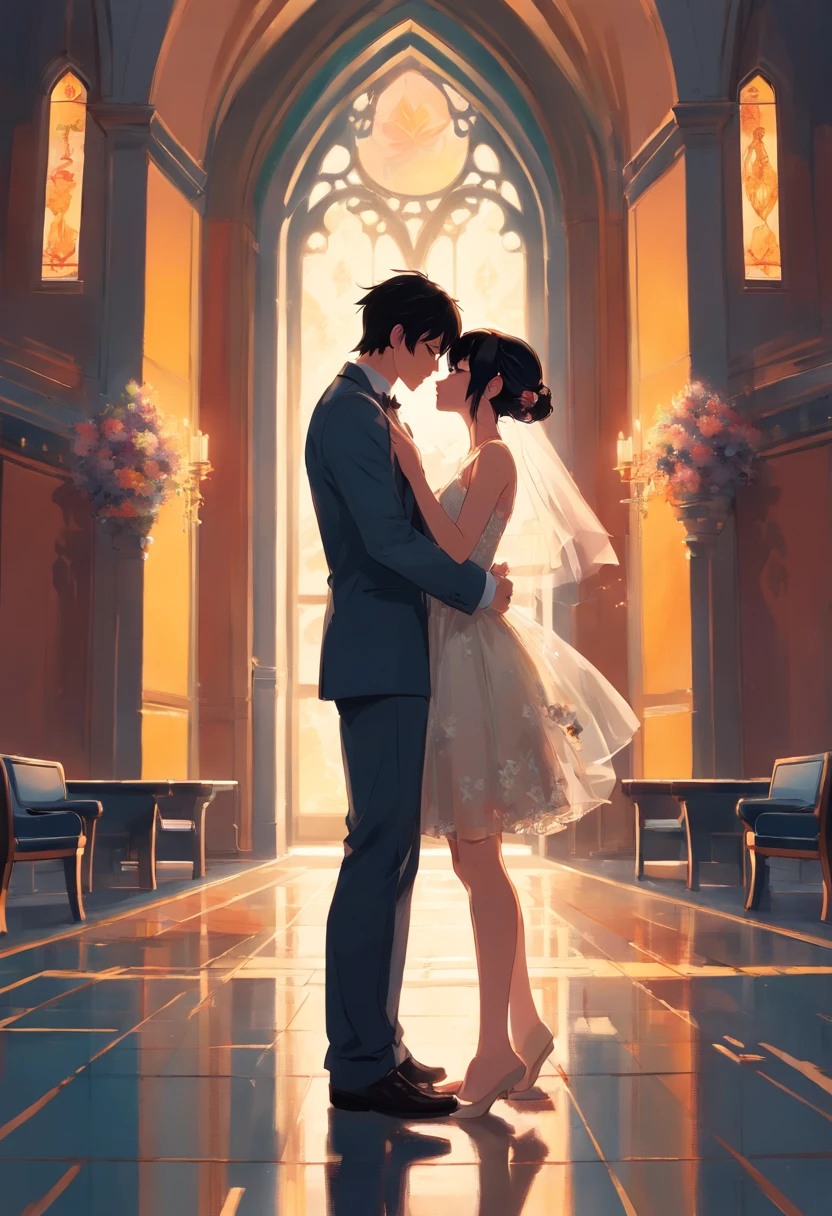 Wedding. Couple. Kissing. Dark. In the style of Adrian Ghenie, Esao Andrews, Jenny Saville, Edward Hopper, surrealism, Dark Art par James Jean, Takato Yamamoto, Minimalisme inkpunk. Dans le style Tim Burton. Dans le style Addams Family. Gothic. Dans le style de Guweiz. Dans le style de Shadbase. Dans le style de Shadman.