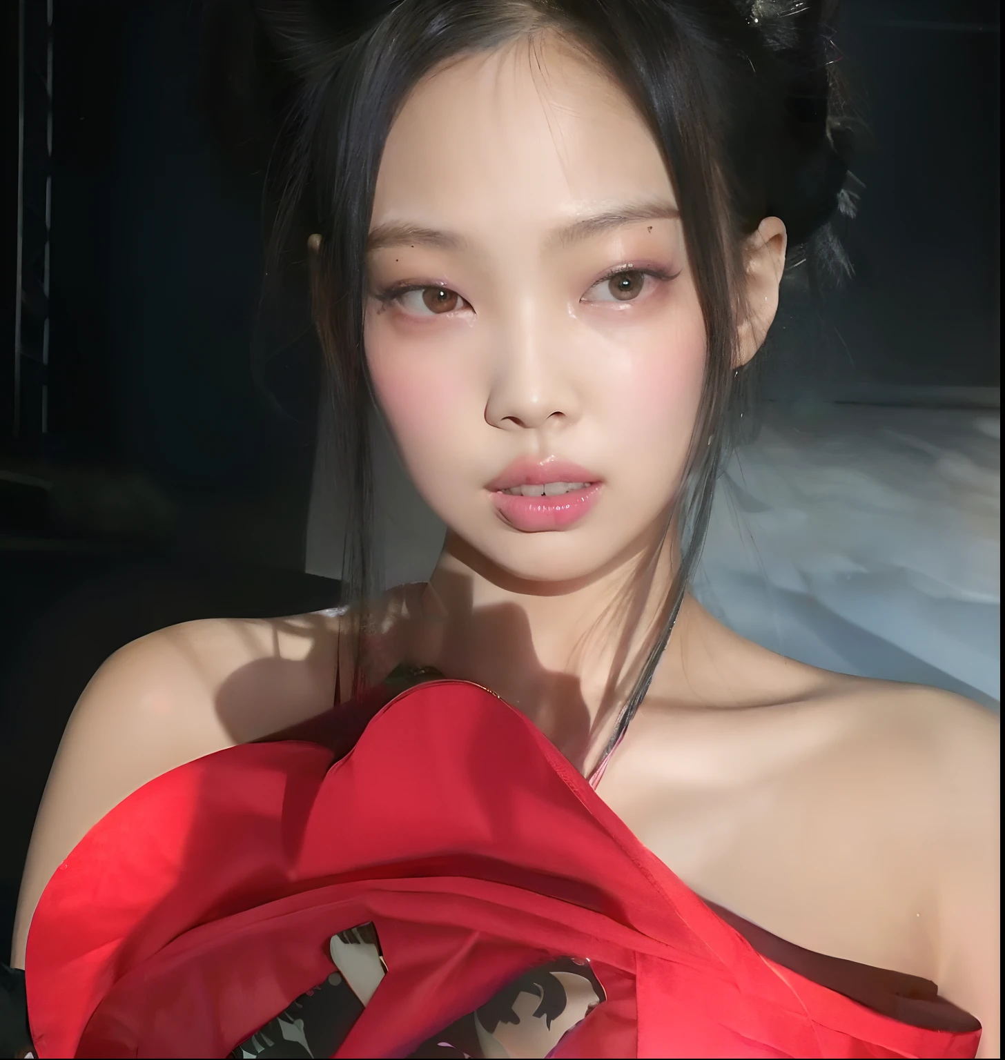 there is a woman in a red dress posing for a picture, blackpink jennie, sha xi, sun yunjoo, jossi of blackpink, gongbi, wenfei ye, 奈良美智, mingchen shen, park ji-min, roseanne park of blackpink, lulu chen, heonhwa choe, takeyuki kanda