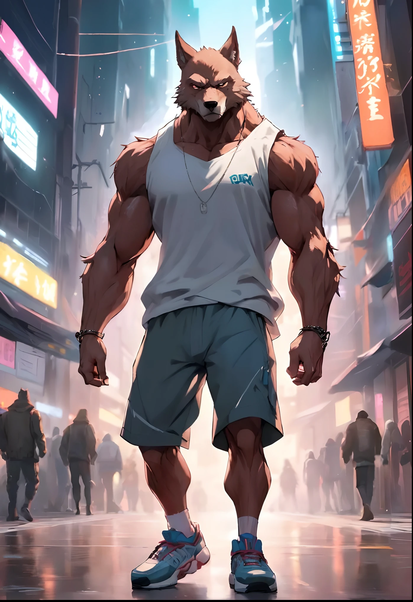 A cartoon image of a man with a wolf's head on his head, lobisomem musculoso, badass anime 8 k, super buff e cool, musculoso! Cyberpunk, 4 k manga wallpaper, muscular character, Papel de parede anime 4k, Kawacy, Anime Art Wallpaper 8K, anime peludo, personagem peludo, 4k anime wallpapers, Anime Wallpaper 4k, Anime Art Wallpaper 4K