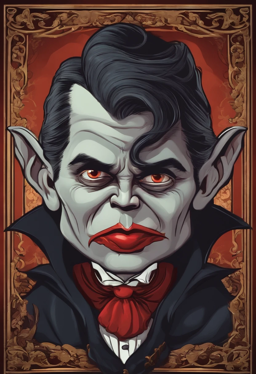 A bad-looking Dracula wearing a 's pacifier. cartoon 4k