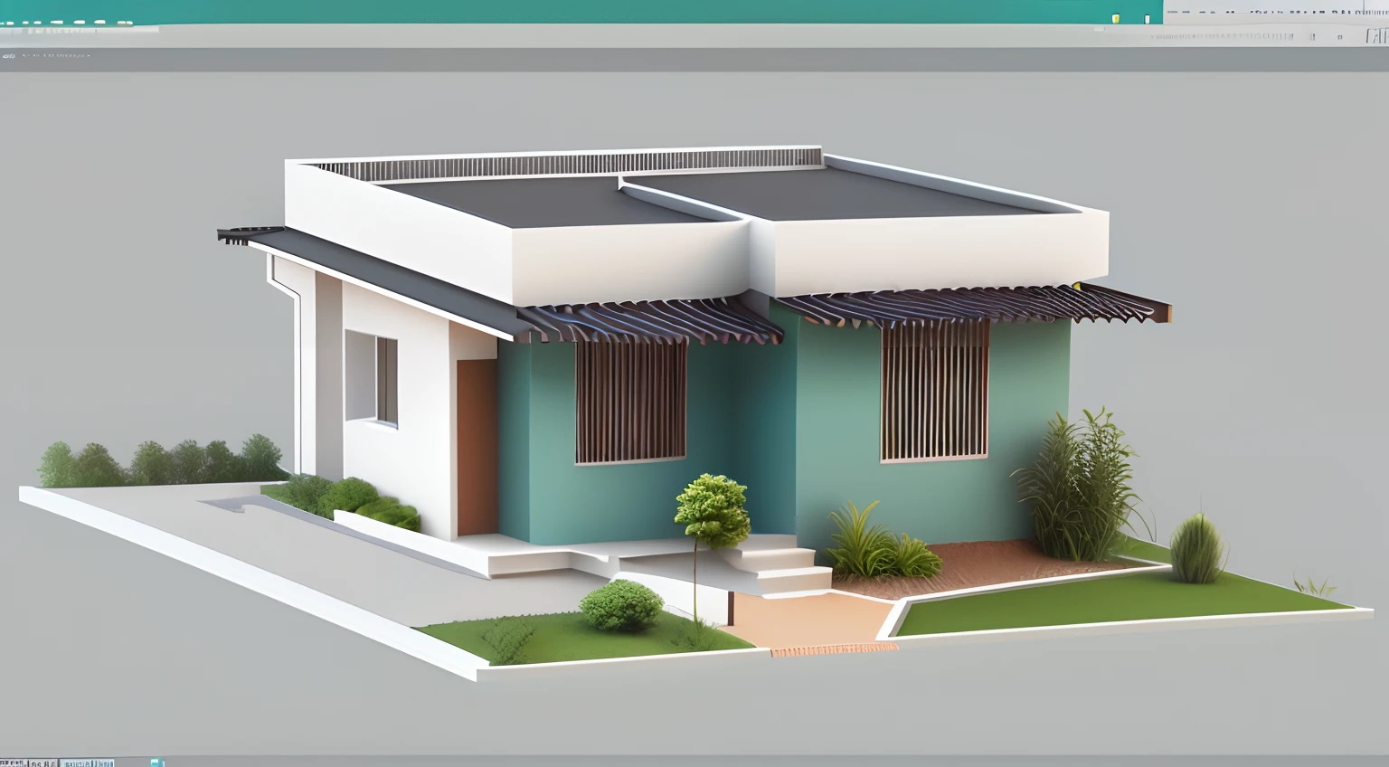 um desenho de uma pequena casa com um gramado verde, 3 - D render, 2 d render, renderizar 3 d, 3D-rendering, 3D rendering, Perspectiva 3D, Vista lateral 2D, 3D-rendering, 3D-rendering, perspective view, Detailed rendering, isometric vision!!!!, with 3d render, with 3d render, perspectiva frontal, Processado