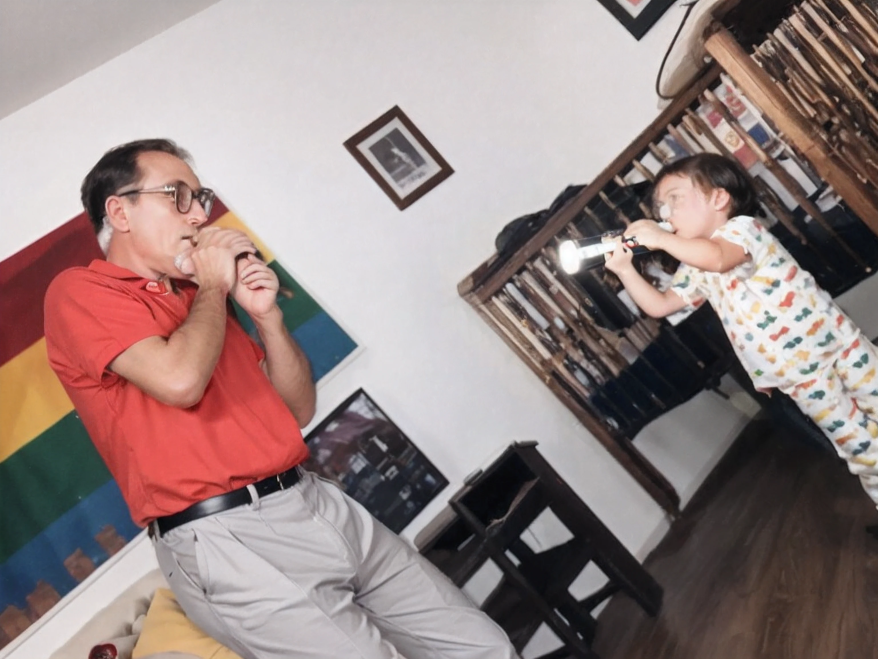 They're playing a video game together in the living room, segurando maracas, Foto de 1990, Pop, foto do snapchat, foto do perfil, Steve, papai, foto iphone, 2 0 2 2 foto, Tiro na Alexa, grandfather, Foto anos 90, Foto colorida dos anos 90, Captura do iPhone, foto granulada, Boy playing flute with pants and pajama blouse with yellow color car designs, verde, vermelha e azul, Man with black hair and glasses, cadeira de madeira