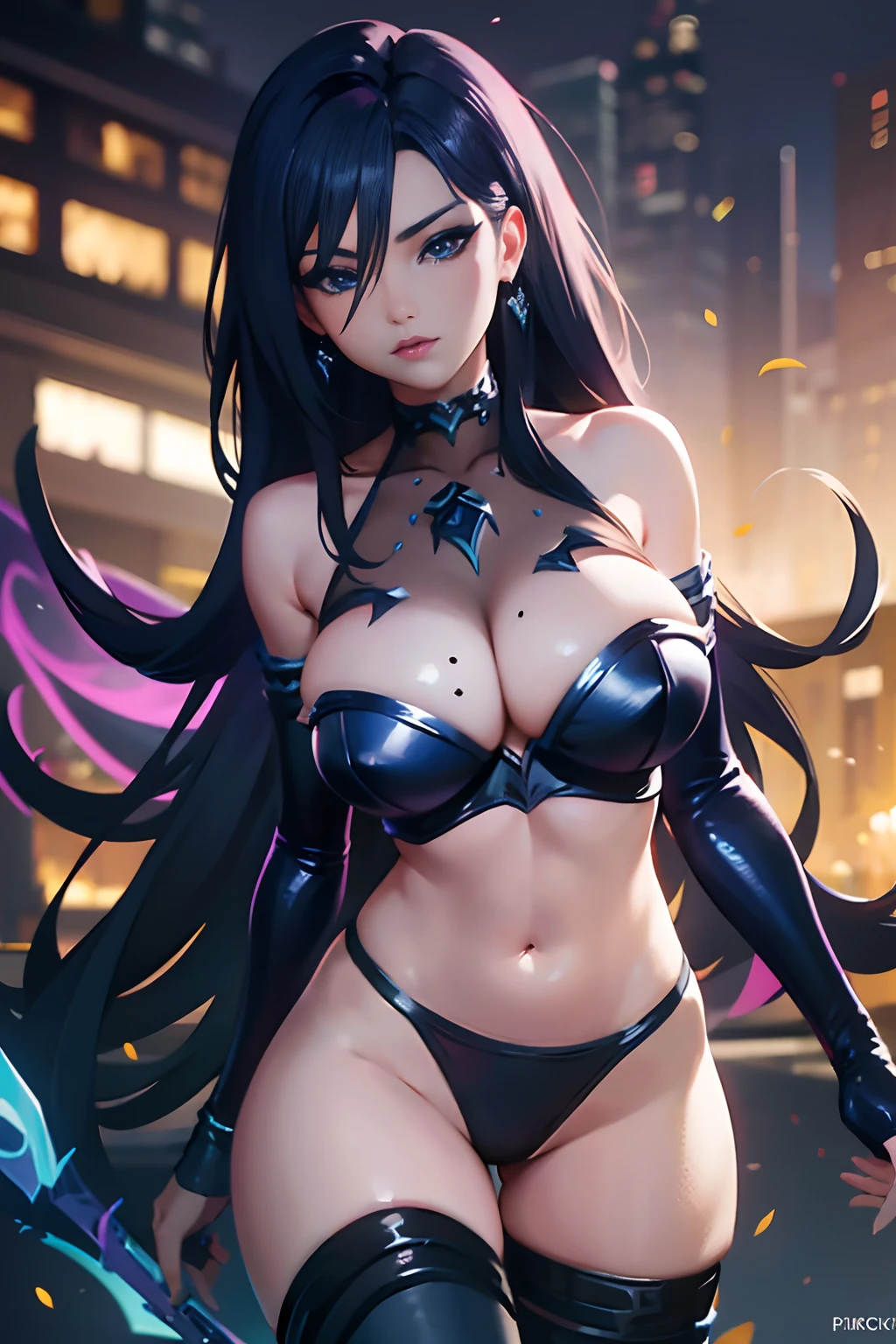 kai'sa , league of legends , huge tits , black lingerie