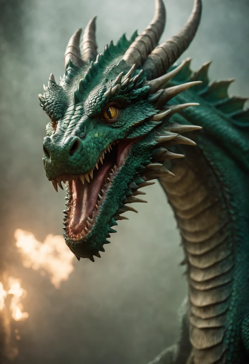 Dark green dragon, scary but with a welcoming and warm vibe, scaley and very big, masterpiece, best quality