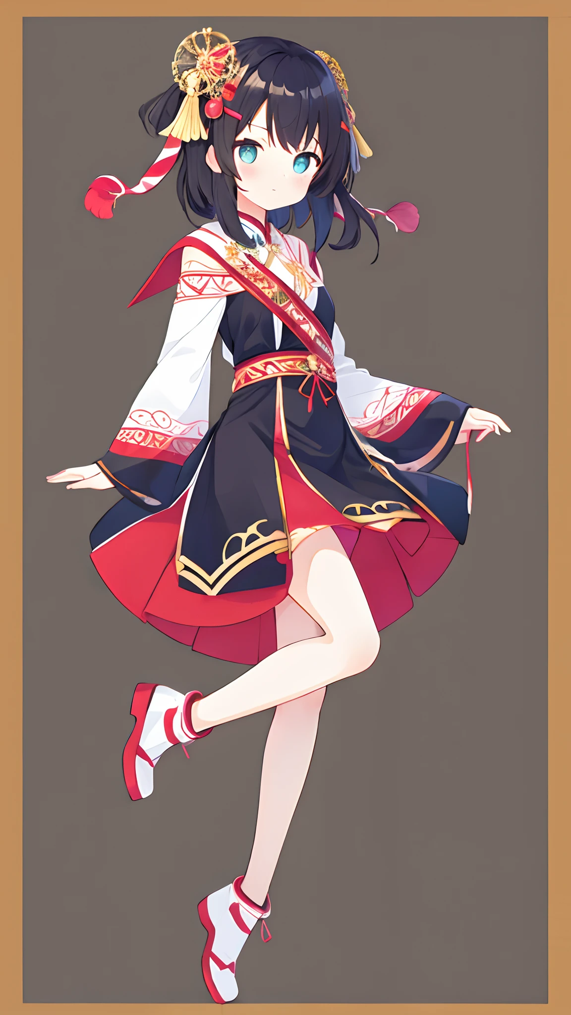 girl with、jumpping、full body Esbian、Distinctive ethnic hair ornaments、Characteristic ethnic shoes