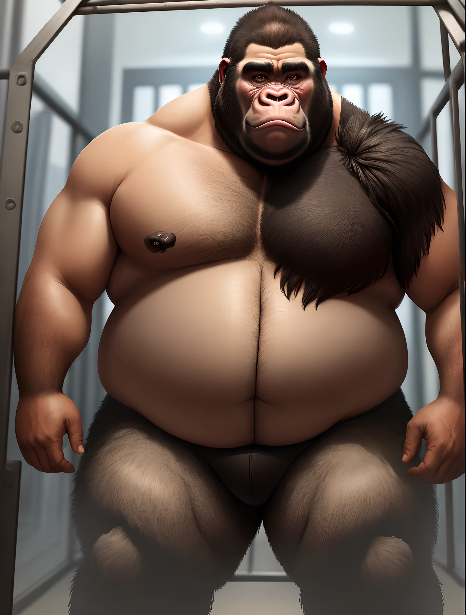 Obese male in a cage match with a silverback gorilla