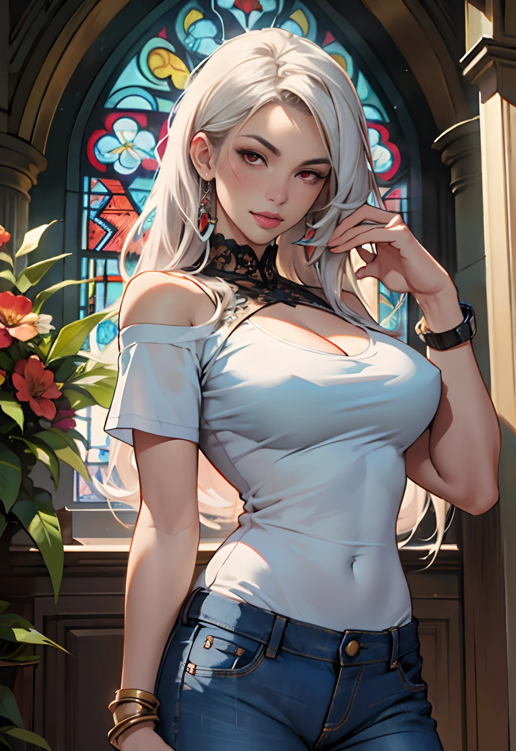1girl, solo, beautiful detailed eyes, beautifully detailed lips, pale skin, delicate features, porcelain-like complexion, elegant pose, graceful posture, ethereal beauty, light atmosphere, soft and subtle lighting, delicate, fine brushstrokes, realistic rendering, vibrant colors, dreamlike ambiance, soft painting style, a sense of tranquility, a masterpiece capturing the essence of purity and grace, gorgeous breasts, cleavage, sexy, ((aesthetic soft painting background)), (Style by NTY), sexy, ((rainbow glowing specks on the skin)), ((wet skin)), mascara, eyelashes, glitter on her face, sexy lips, nice contrast, light particles, soft lighting, volumetric lighting, finely detailed, ((big breasts)), (((looking at the viewer))), extremely beautiful eyes, Extremely detailed eyes, light-colored eyes, post-Impressionist, rich gradient, extreme colors, extreme details, clear light perception, a fantasy or mythical character, elegant, anime-inspired, delicate features, long white hair, soft lighting, gentle shadows, pastel palette, pinks and purples in the background, graceful pose, refined attire, serene mood, romantic, ethereal atmosphere, detailed rendering, contemporary illustration style, subtle highlights
