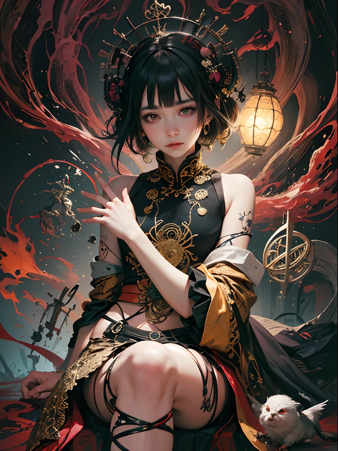 official art, unity 8k wallpaper, ultra detailed, beautiful and aesthetic, masterpiece, best quality, (zentangle, mandala, tangle, entangle), (fractal art:1.3) , 1girl, extremely detailed, dynamic angle, cowboyshot, the most beautiful form of chaos, elegant, a brutalist designed, vivid colours, romanticism, by james jean, roby dwi antono, ross tran, francis bacon, michal mraz, adrian ghenie, petra cortright, gerhard richter, takato yamamoto, ashley wood, atmospheric, ecstasy of musical notes, streaming musical notes visible