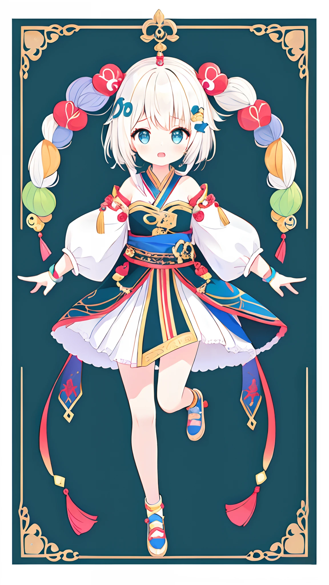 girl with、jumpping、full body Esbian、Distinctive ethnic hair ornaments、Characteristic ethnic shoes