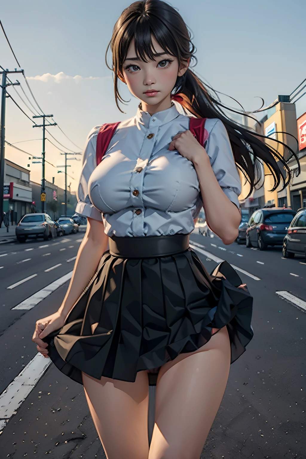 ((Blow-up skirt)), ((Super mini skirt floating in the wind)), ((White cotton panties)), Exposed panties, Do not wear stockings、Fair thighs、Fair-skinned calves、Raw feet、bare-legged、poneyTail、BREAK, ((Top of any color:1.3)), ((Skirts of any color:1.3)), BREAK, ((Strong winds from the front)), (embarrassed:1.4), ((blush)), ((Shocked)), super detailed skin, masutepiece:1.4, Photorealsitic, Best Quality, Beautiful lighting, Convoluted, high detailing, Sharp Focus, (Raw photo, 8K resolution, Ultra HD, Film grain), Perfect Style, beautifull detailed face, Beautiful detailed eyes, symmetrical eye, close to viewer, ((facing front)), (Anatomically correct), ((curvy body)), (WindyUpskirt), ((wind lift)), (blown by the wind:1.5), ((city, Many Asians, Crowded)):1.4, (Cowboy Shot:1.4), (Perfect hands, Detailed fingers):1.5, (hands free:1.4)((Blow-up skirt)), ((Super mini skirt floating in the wind)), ((White cotton panties)), Exposed panties, Raw feet、bare-legged、poneyTail、BREAK, ((Top of any color:1.3)), ((Skirts of any color:1.3)), BREAK, ((Strong winds from the front)), (embarrassed:1.4), ((blush)), ((Shocked)), super detailed skin, masutepiece:1.4, Photorealsitic, Best Quality, Beautiful lighting, Convoluted, high detailing, Sharp Focus, (Raw photo, 8K resolution, Ultra HD, Film grain), Perfect Style, beautifull detailed face, Beautiful detailed eyes, symmetrical eye, close to viewer, ((facing front)), (Anatomically correct), ((curvy body)), (WindyUpskirt), ((wind lift)), (blown by the wind:1.5), ((city, Many Asians, Crowded)):1.4, (Cowboy Shot:1.4), (Perfect hands, Detailed fingers):1.5, (hands free:1.4)