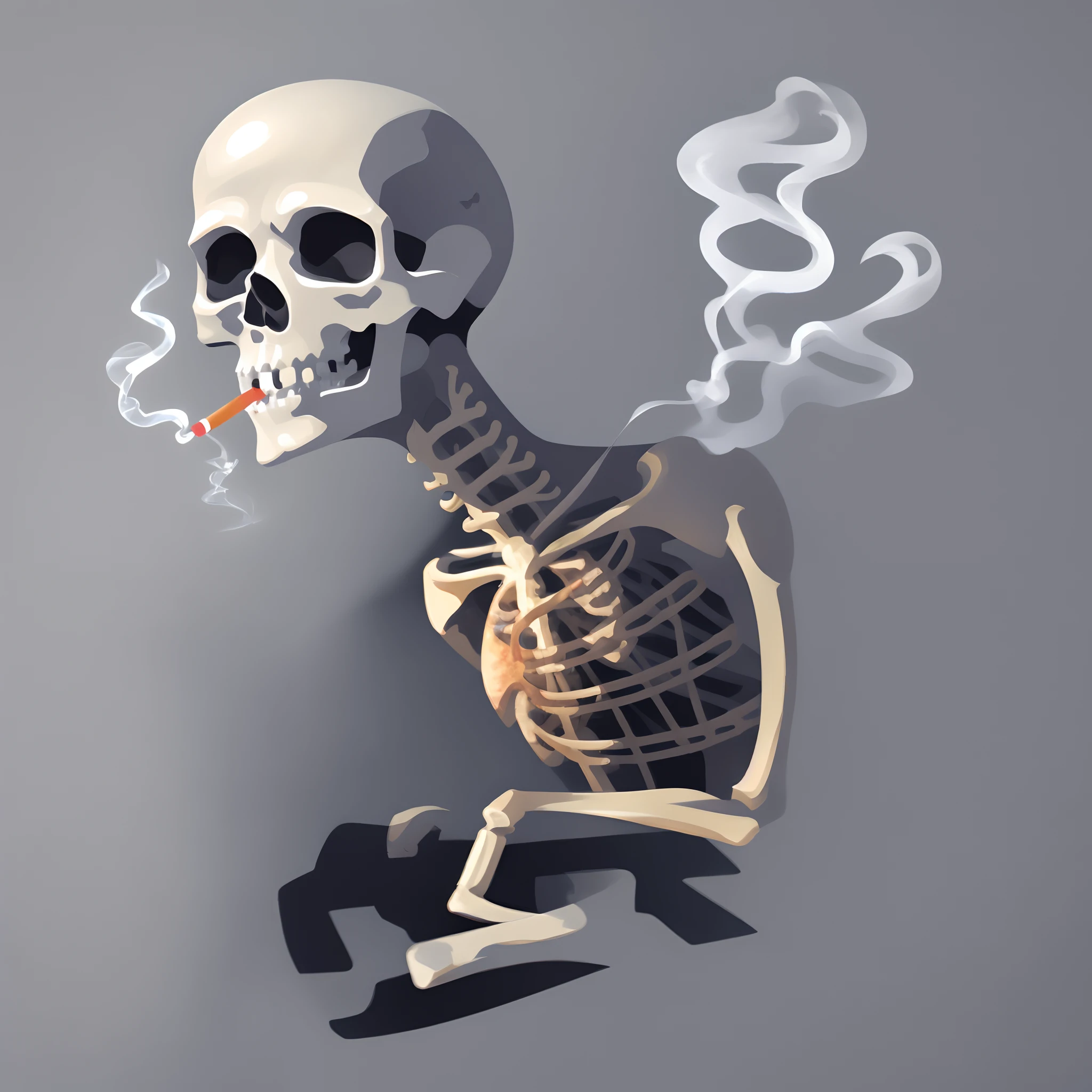 Smoking skeleton coming out of circular window like 3d with ciggerate in hand black and white colour like drawing. Make this like it's drawn on a paper with pencil