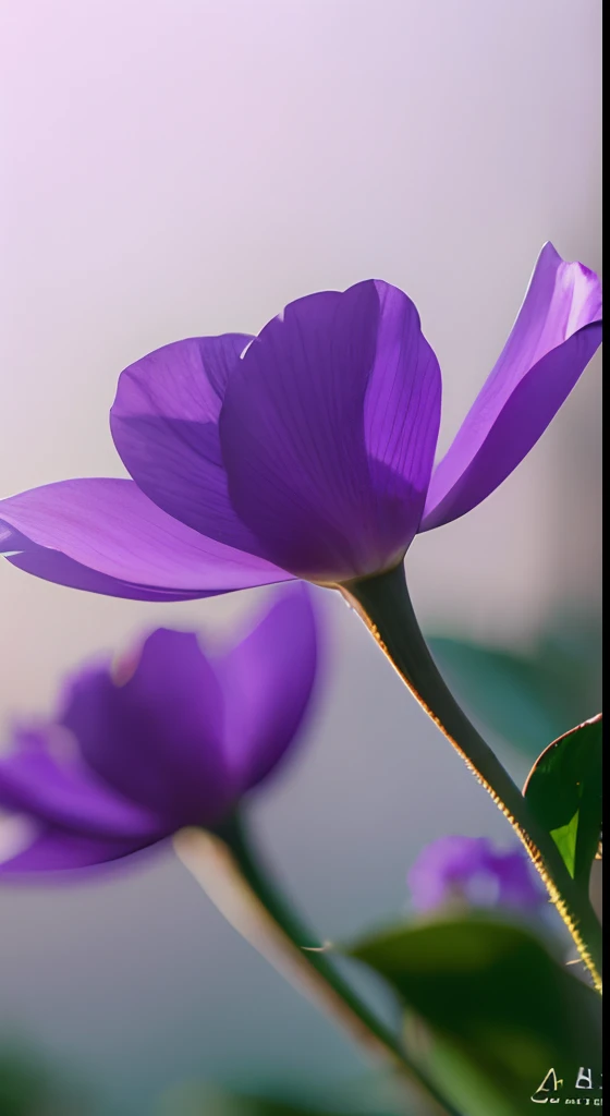Purple flowers,Hazy background,and the sun was shining brightly,high detal,Perfectcomposition,first person perspective。