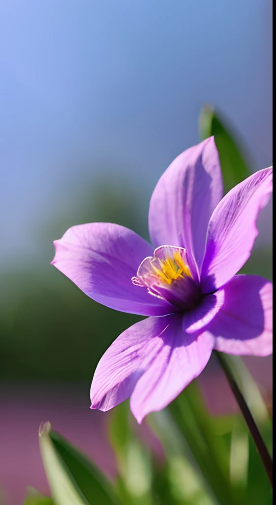 Purple flowers,Hazy background,and the sun was shining brightly,high detal,Perfectcomposition,first person perspective。