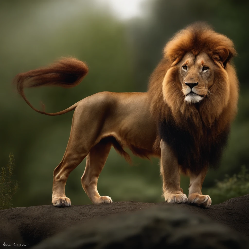 (alto,Realistic,fotorrealista:1.2), (Red majestic lion with fiery mane,rugidos fortes e grandes), (hyper-realistic), (Detailed muscles and hair), (olhar intenso),(fundo escuro, cores contrastantes), (Soft lighting with golden tones)