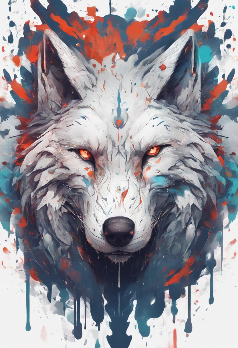 Splash art, a wolf head, ((white background)), piercing eyes, epic Instagram, artstation, splash style of colorful paint, contour, hyperdetailed intricately detailed , unreal engine, fantastical, intricate detail, splash screen, complementary colors, fantasy concept art, 8k resolution, deviantart masterpiece, oil painting, heavy strokes, paint dripping, splash arts