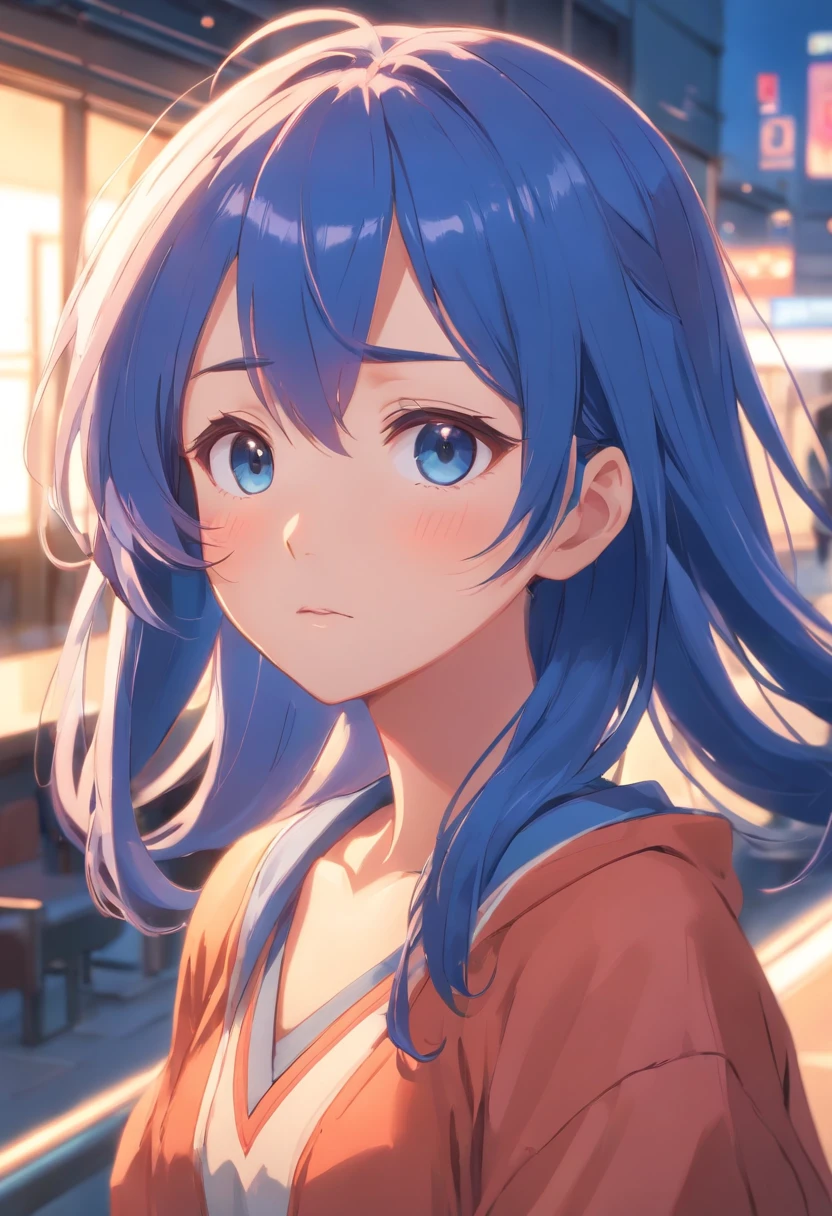 The best quality, high-resolution, مفصلة 4K CG, 巨作, Amazing art, delicate details, highly detail, complex details, long blue hair, Girly feeling, big eyes, Pure desire, lovely, Young and beautiful，Beauty with pubic hair，Navel exposing，Shy girl，big chest，Untidy clothes