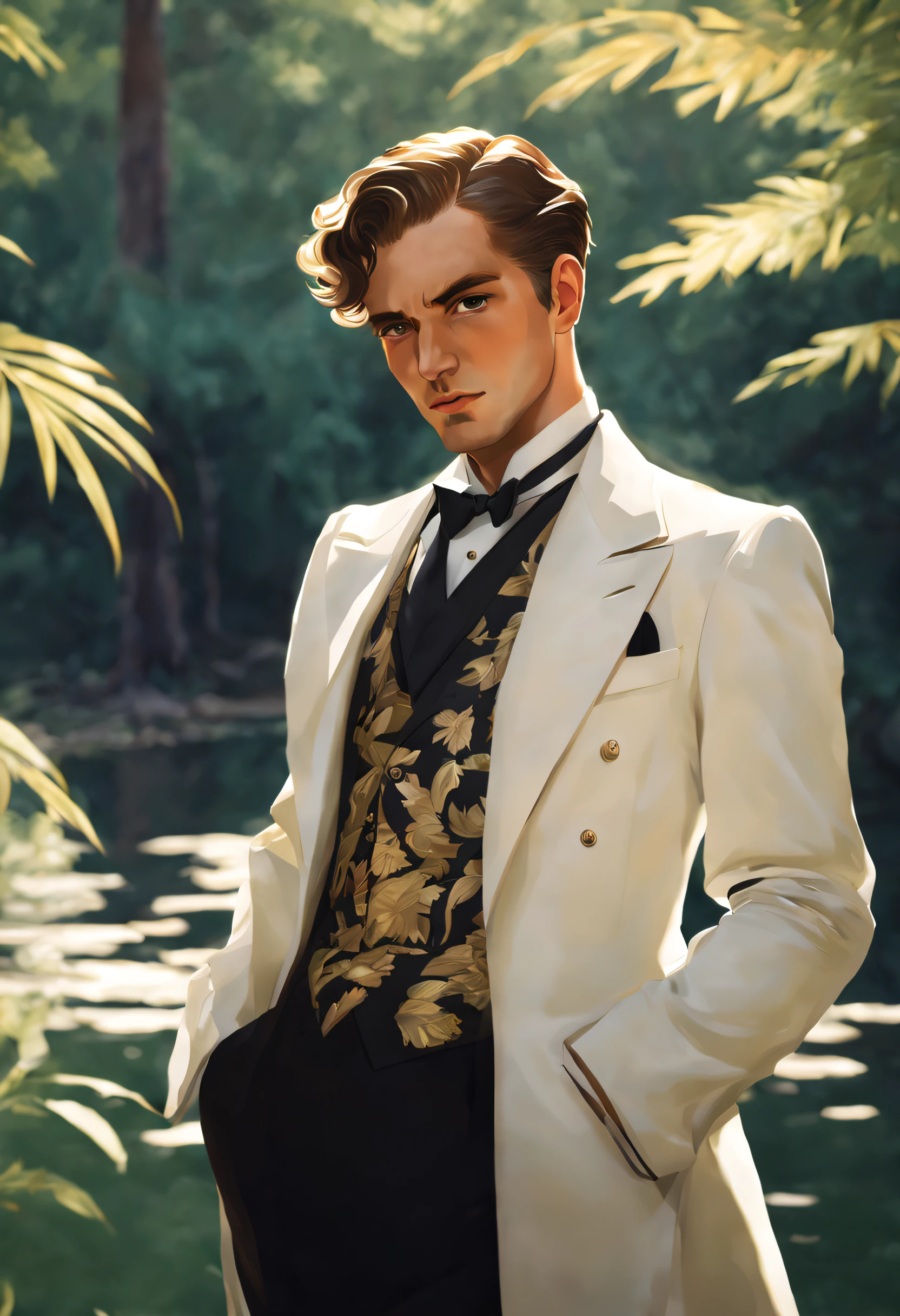 8k, john singer sargent style anime illustration, 1man, gatsby