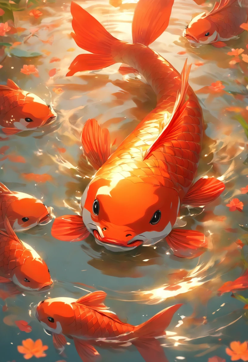 Carp in the water。Big birds in the sky,New Chinese。The future is bright,The painting style is a little sunny,Elements can be cute,Happy birthday congratulations
