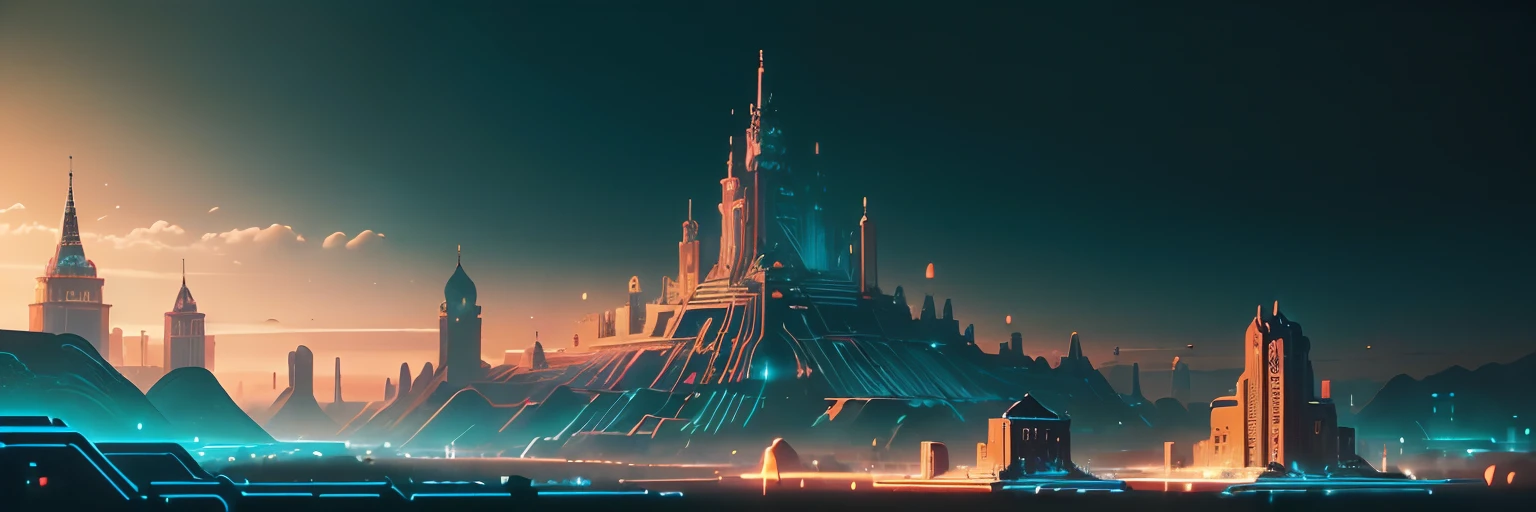 CircuitBoardAI, monument valley, landscape of a cyberpunk utopia, (kremlin:1.2), golden hour, dreamy atmosphere, vibe, concept art illustration, color page, 4k, tone mapping, doll, james jean, andrei riabovitchev, marc simonetti, yoshitaka amano, digital illustration, greg rutowski, volumetric lighting