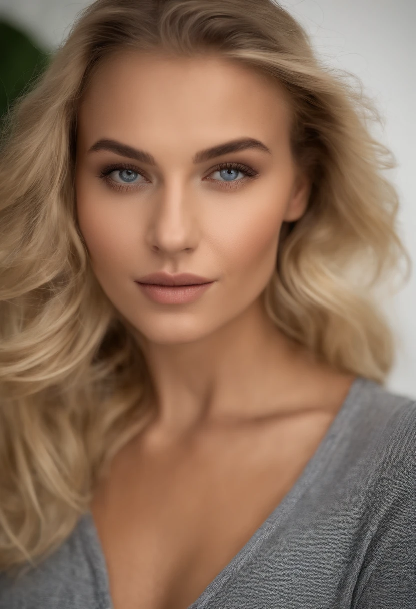 fille sexy aux yeux verts, small mole on the cheek, Portrait de Corinna Kopf, cheveux blonds et grands yeux, selfie of a young woman, ohne Maquillage, maquillage naturel, Look directly into the camera, Visage avec Artgram, dezentes Maquillage, Superbe photo du corps entier, dans la chambre, gros seins, Blonde,