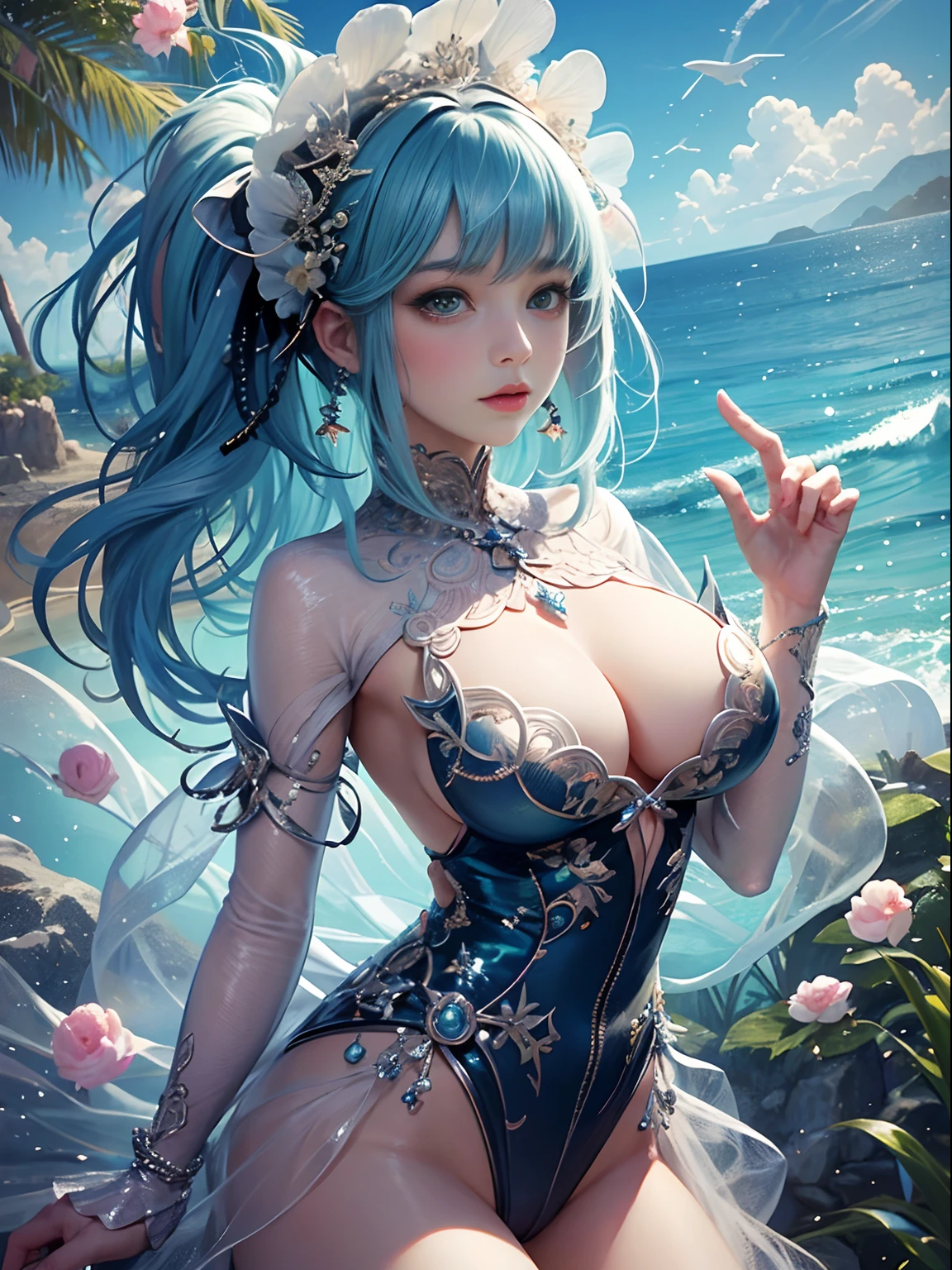 offcial art, Unity 8k壁纸, Ultra-detailed, Beautiful and aesthetically pleasing, tmasterpiece, best qualityer, (zentangle, datura, clew, meshing), (s fractal art: 1.3), 2 Sister flowers,Underage girls, 5,(Hairstyles: Long hair) Ocean, Extremely detailed, dynamic angle, Cowboy shot, The most beautiful forms of chaos, elegant, Fauvistdesign, vivd colour, romanticism lain, Seafoam, Buble, shells, Fish, pearls,Colorful lollipops,Cute big breasts,
