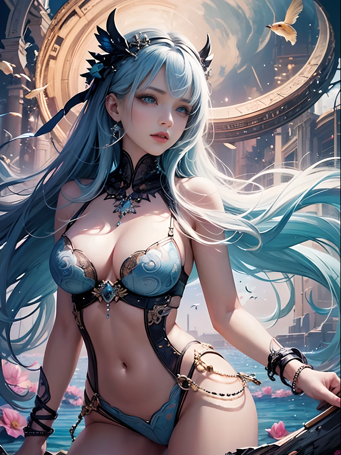 offcial art, Unity 8k壁纸, Ultra-detailed, Beautiful and aesthetically pleasing, tmasterpiece, best qualityer, (zentangle, datura, clew, meshing), (s fractal art: 1.3), 2guys，twincest，Sister flower，Underage girls,  5，(Hairstyles: Long hair) Ocean, Extremely detailed, dynamic angle, Cowboy shot, The most beautiful forms of chaos, elegant, Fauvistdesign, vivd colour, romanticism lain, Seafoam, Buble, shells, Fish, pearls，Colorful lollipop，cute big breasts，