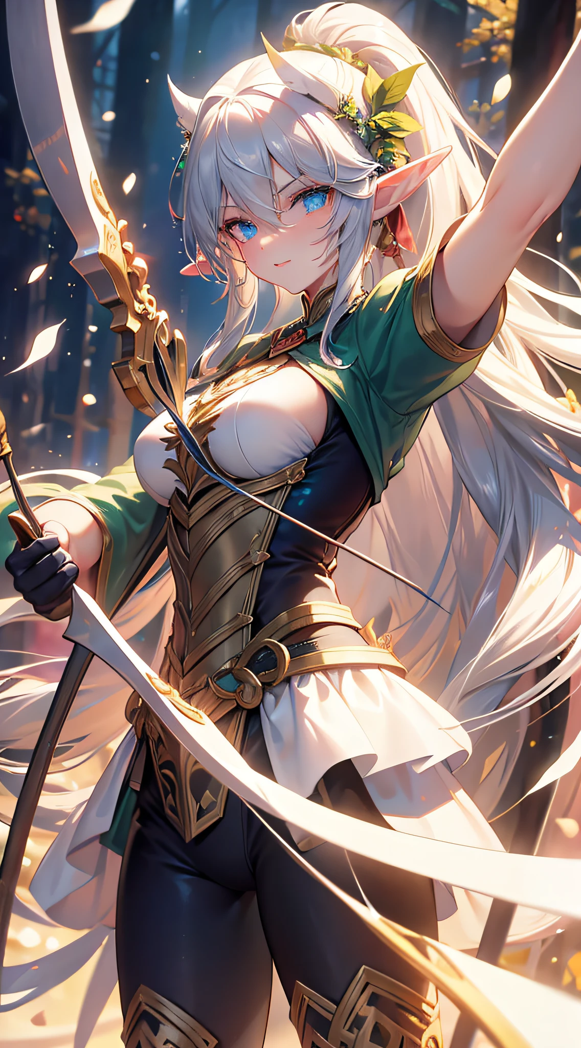 the elf,forest backgrou,Armed with a bow and arrow