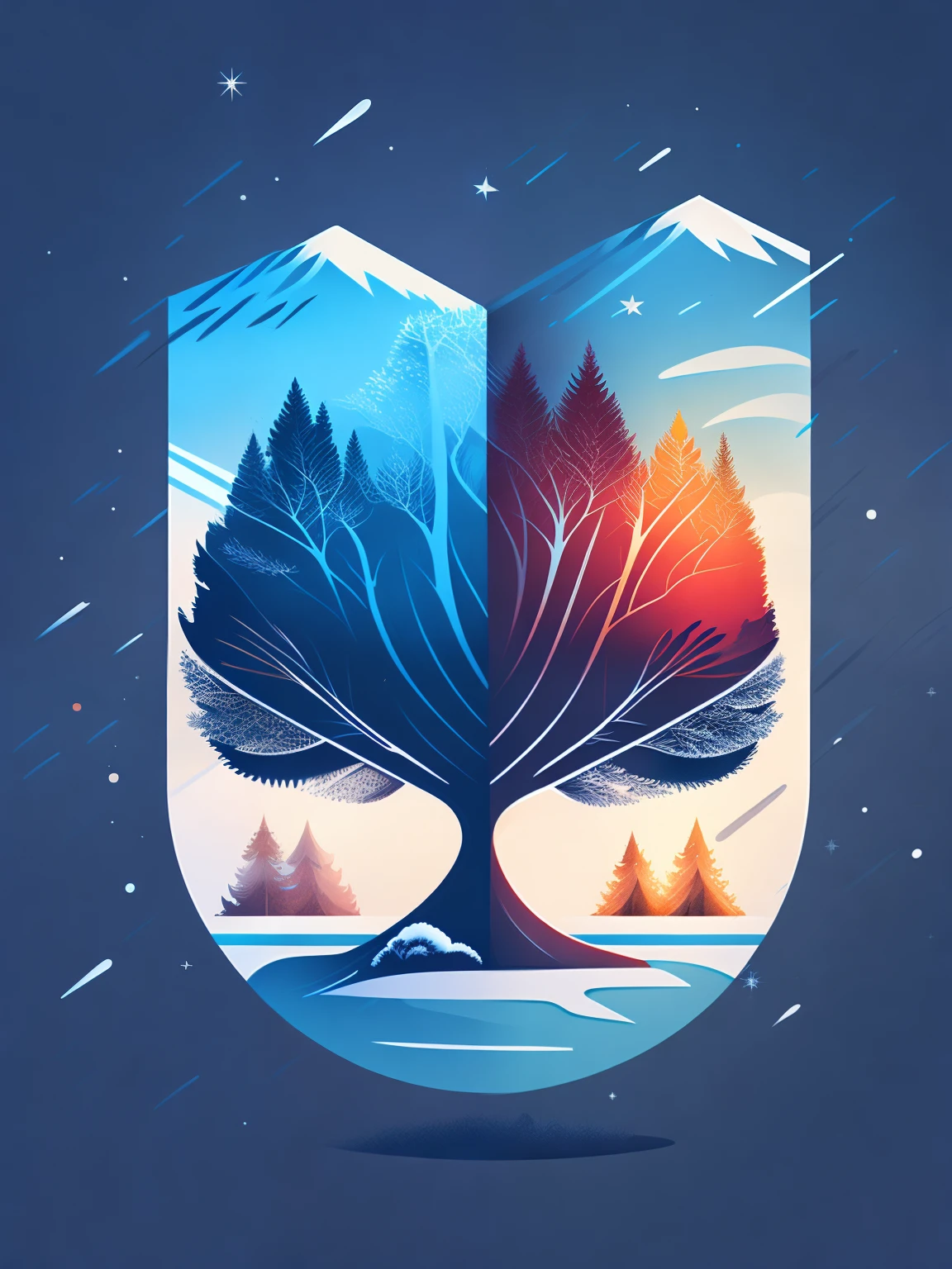 a spruice tree in a winter landscape, tshirt design, rzminjourney, vector-art