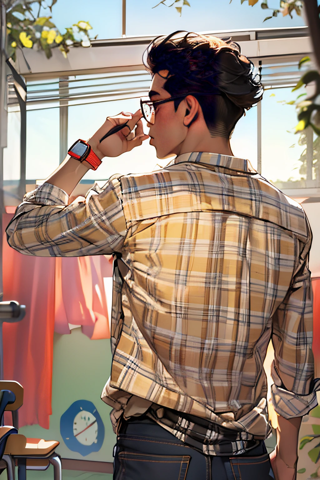 Physical Education Student wearing，Asian people，Male high school students，‎Classroom，with brown skin，Relaxed expression，Hot gas，Keep one's mouth shut，Abs，full bodyesbian，solo person，bare-legged，Foot odor，dermatophytosis，White  socks，sitting down，Take off your pants，musculous