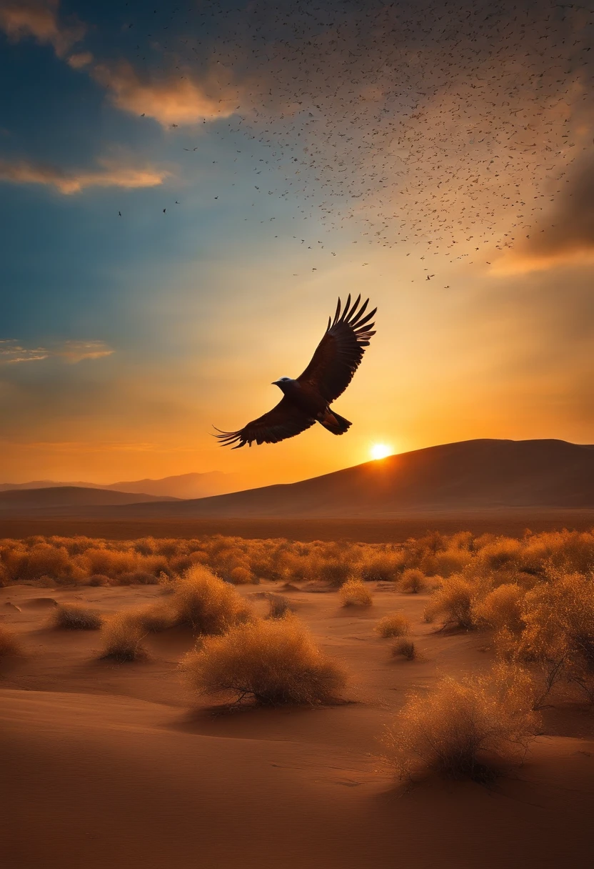 Thousands of birds rising from the dust of the earth and soaring into the air