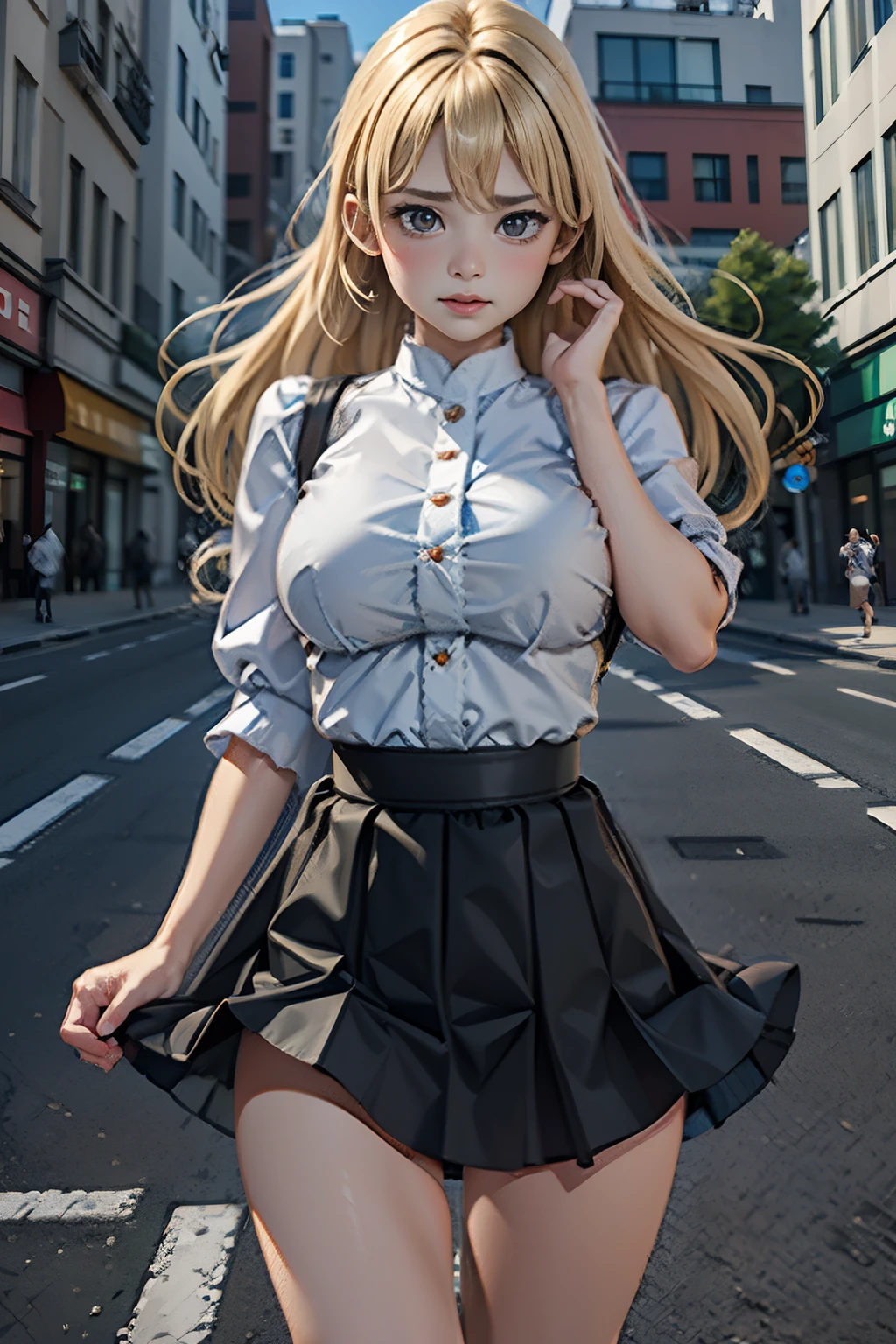 ((Blow-up skirt)), ((Super mini skirt floating in the wind)), ((White cotton panties)), Exposed panties, Lift the skirt with both hands、Show off white panties、Do not wear stockings、Fair thighs、Fair-skinned calves、Raw feet、bare-legged、poneyTail、BREAK, ((Top of any color:1.3)), ((Skirts of any color:1.3)), BREAK, ((Strong winds from the front)), (embarrassed:1.4), ((blush)), ((Shocked)), super detailed skin, masutepiece:1.4, Photorealsitic, Best Quality, Beautiful lighting, Convoluted, high detailing, Sharp Focus, (Raw photo, 8K resolution, Ultra HD, Film grain), Perfect Style, beautifull detailed face, Beautiful detailed eyes, symmetrical eye, close to viewer, ((facing front)), (Anatomically correct), ((curvy body)), (WindyUpskirt), ((wind lift)), (blown by the wind:1.5), ((city, Many Asians, Crowded)):1.4, (Cowboy Shot:1.4), (Perfect hands, Detailed fingers):1.5, (hands free:1.4)((Blow-up skirt)), ((Super mini skirt floating in the wind)), ((White cotton panties)), Exposed panties, Raw feet、bare-legged、poneyTail、BREAK, ((Top of any color:1.3)), ((Skirts of any color:1.3)), BREAK, ((Strong winds from the front)), (embarrassed:1.4), ((blush)), ((Shocked)), super detailed skin, masutepiece:1.4, Photorealsitic, Best Quality, Beautiful lighting, Convoluted, high detailing, Sharp Focus, (Raw photo, 8K resolution, Ultra HD, Film grain), Perfect Style, beautifull detailed face, Beautiful detailed eyes, symmetrical eye, close to viewer, ((facing front)), (Anatomically correct), ((curvy body)), (WindyUpskirt), ((wind lift)), (blown by the wind:1.5), ((city, Many Asians, Crowded)):1.4, (Cowboy Shot:1.4), (Perfect hands, Detailed fingers):1.5, (hands free:1.4)