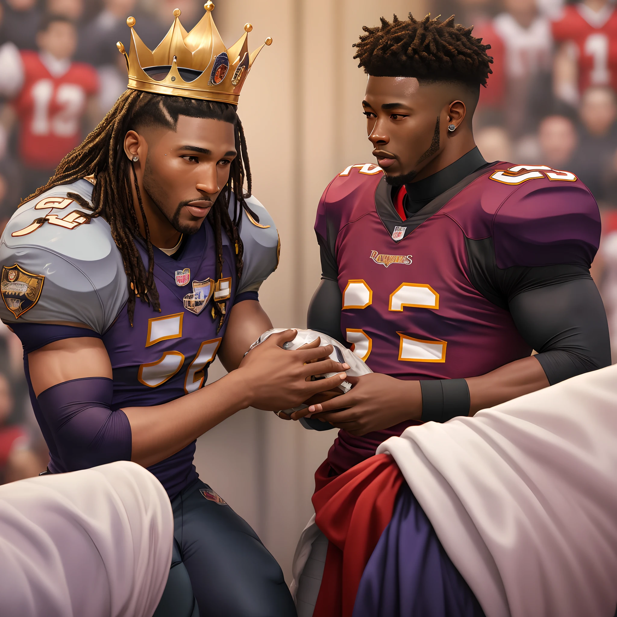 Ray Lewis giving a crown to Roquan Smith