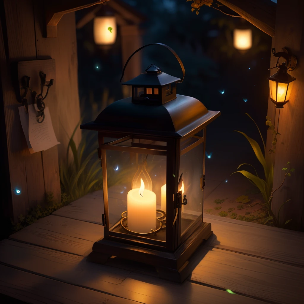 Lantern and fireflies tattoo