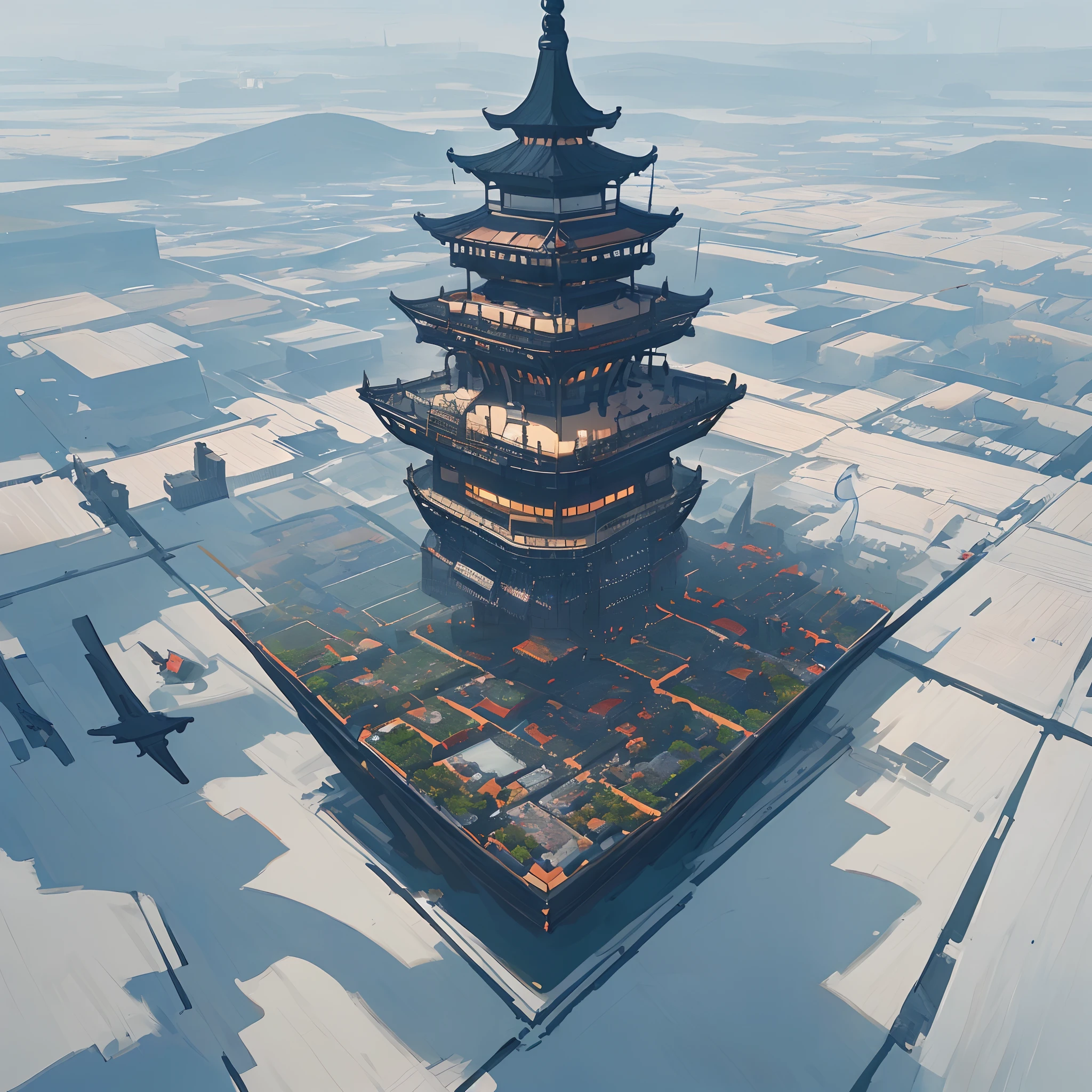 ((masuter piece))、top-quality、(8k、top-quality、masterpiece:1.2)、ultra-detailliert、illustratio、Grand Scene、big city、scientific fiction、Floating cities、Yin Yang、light and shadows