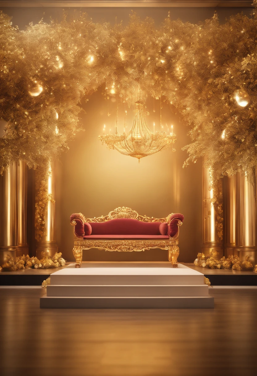 Commercial shooting, Dream Golden Garden gift box, gold ornaments, poster for, Classical style background, elegant, Booth lighting, Attractive, photorealistic colors, Ultra HD