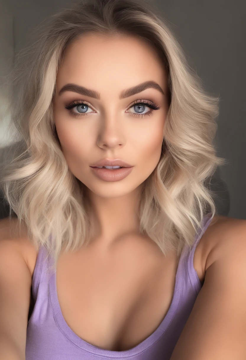 Blonde woman with matching tank top and panties, fille sexy aux yeux bleus, Portrait Sophie Mudd, Portrait de Corinna Kopf, cheveux blonds et grands yeux, selfie of a young woman, Les yeux dans la chambre, Violet Myers, ohne Maquillage, maquillage naturel, Look directly into the camera, Visage avec Artgram, dezentes Maquillage, Superbe photo du corps entier, dans la chambre, Fission