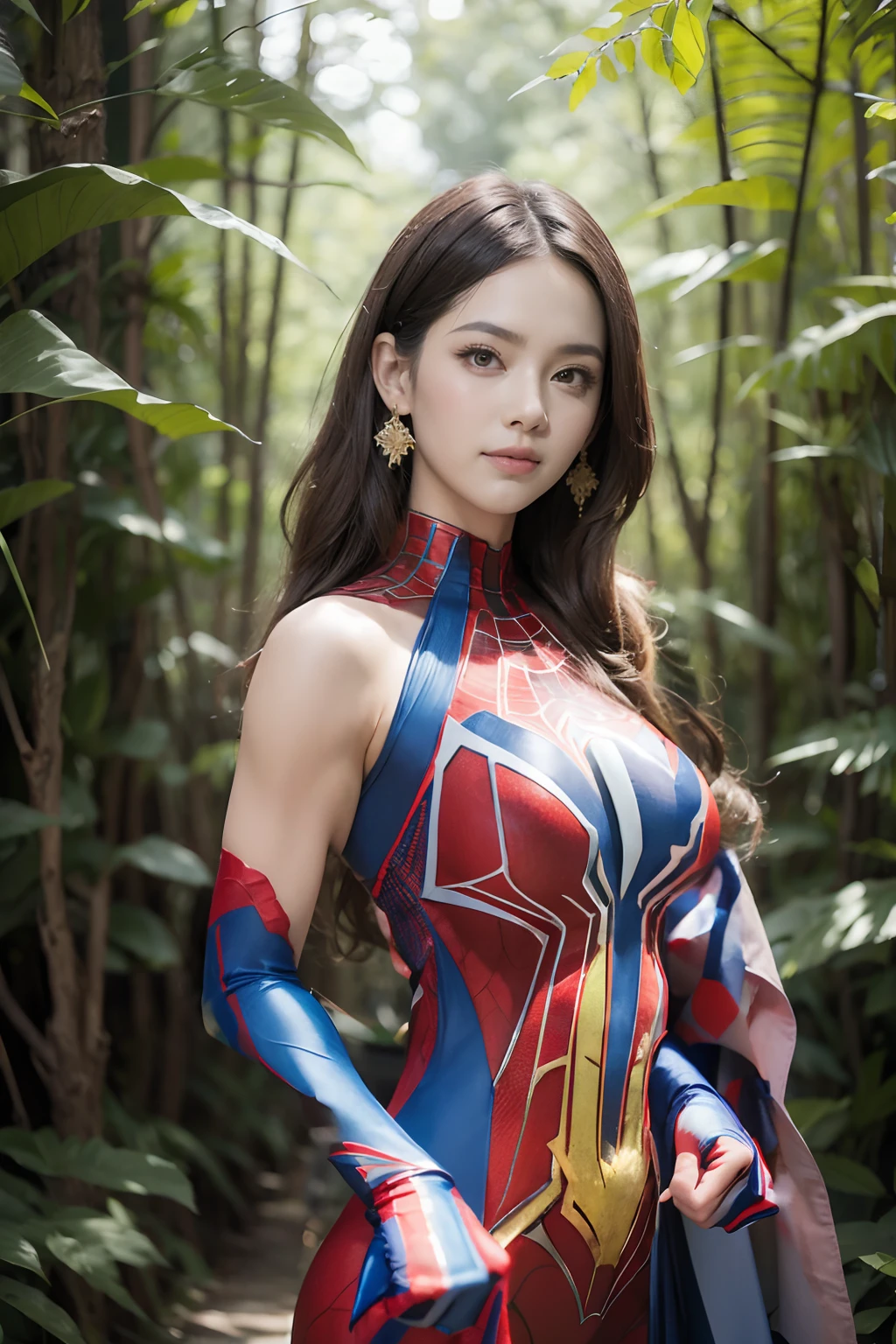 Spider Man dress,comic books,red and blue colors,superhero outfit,masked face,web patterns on costume,vibrant colors,action pose,city backdrop,night scene,dynamic lighting,heroic stance,spider symbol on chest,spider web details,highly detailed muscles and physique,realistic texture on costume,urban landscape,streetscape,cityscape,epic battle,Marvel comic style,spider sense,agile and acrobatic movements,cinematic quality,extreme detail description,HDR,sharp focus,ultra-detailed,superheroic proportions,vivid colors,artistic vision.