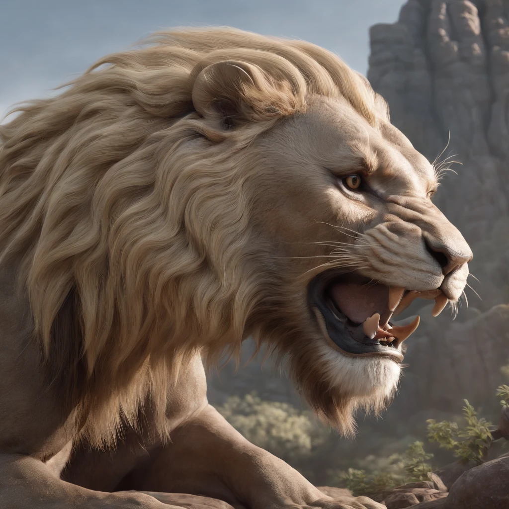 Nian Beast,It is a mythical creature of ancient China,From《Mountain and Sea Sutra》,They are depicted as a combination of a lion and a dog,unicorn,White-haired tetrapod、Chinese mythology、Chinese mythical beast、 and classics,The is very large,King of the Monsters,8K,Hyper-detailing,High realism,Epic scenes,rim-light,Realisticstyle,the detail,mechanical structure, 3 d render stylized, polycount contest winner, rendered in zbrush, painted in zbrush, zbrush 3 d render, zbrush contest winner,full bodyesbian,mechanical structure