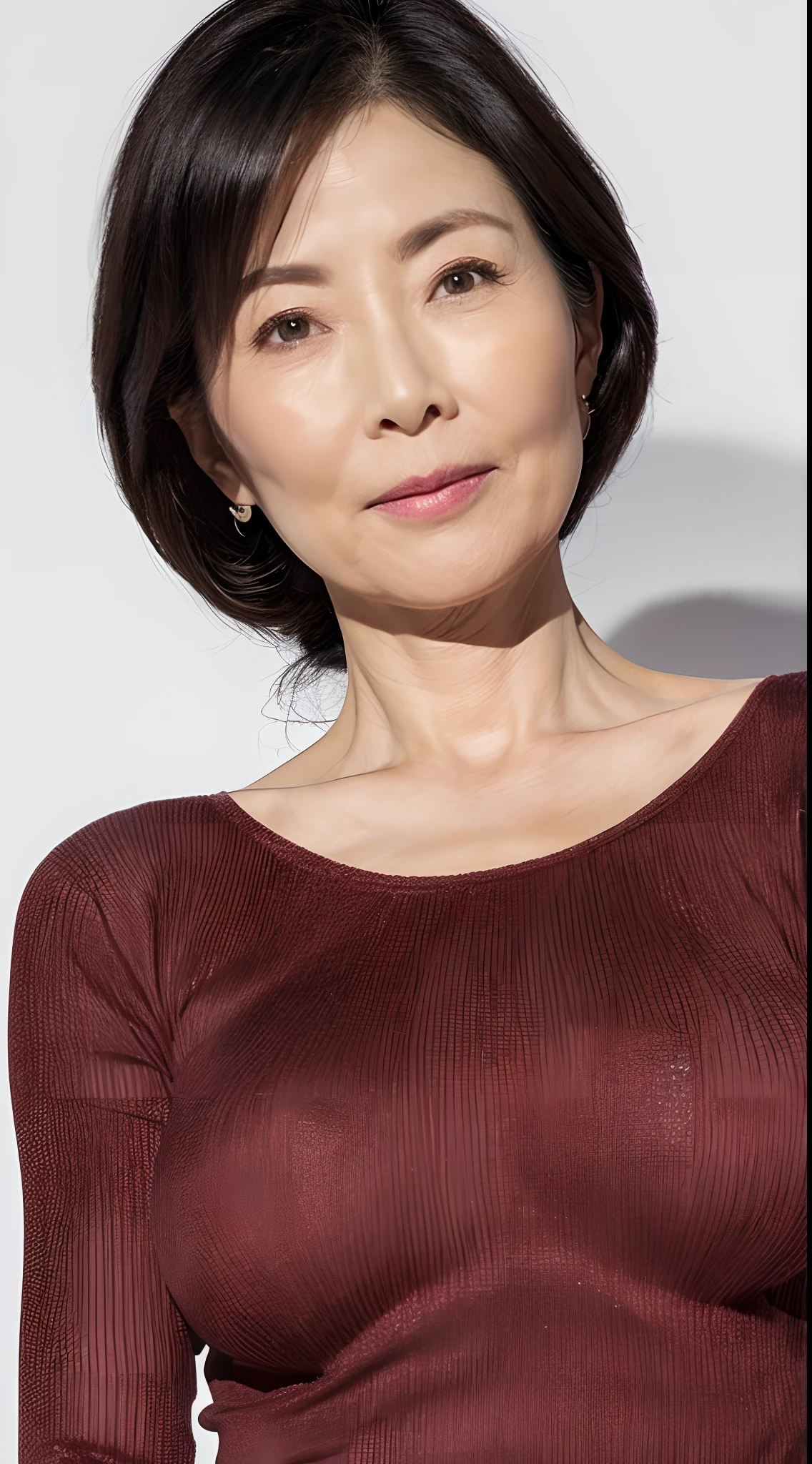 A close up of a woman in a red top posing for a picture - SeaArt AI