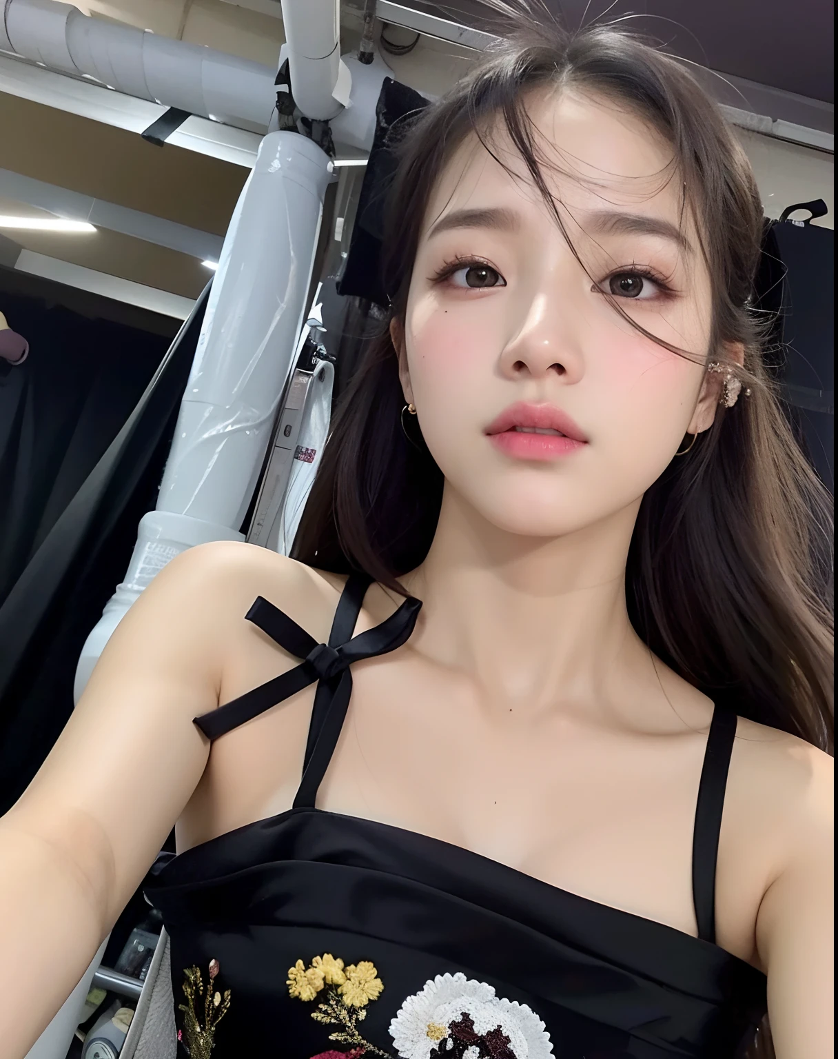 there is a woman sitting on a chair in a room, dang my linh, dilraba dilmurat, ulzzang, korean girl, sakimichan, trending at cgstation, very very low quality, profile pic, 2263539546], korean idol, very low quality, lofi girl