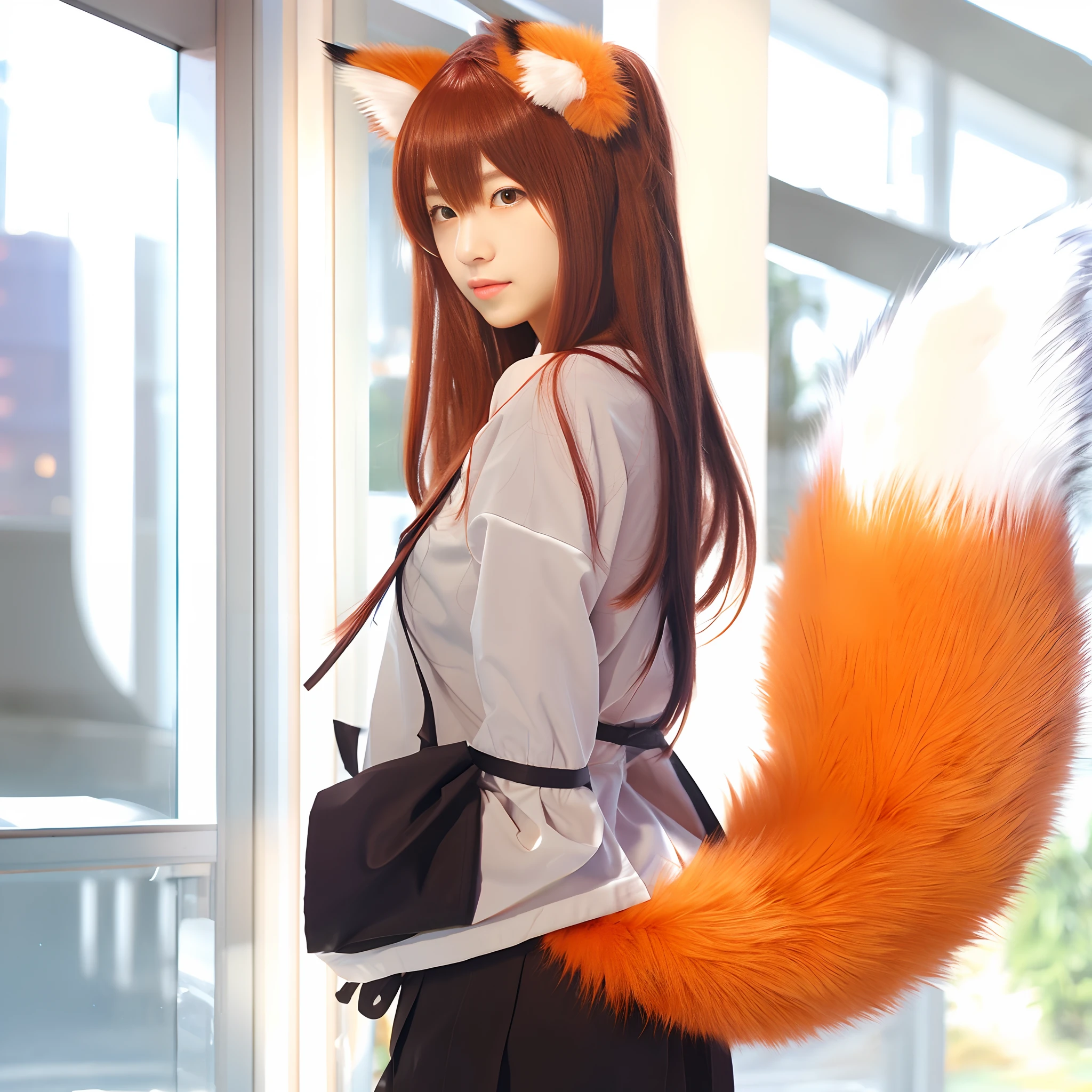 Fox tail, fluffy tail, Realistic,a picture、top-quality, Realistic tail, Realistic fox ears