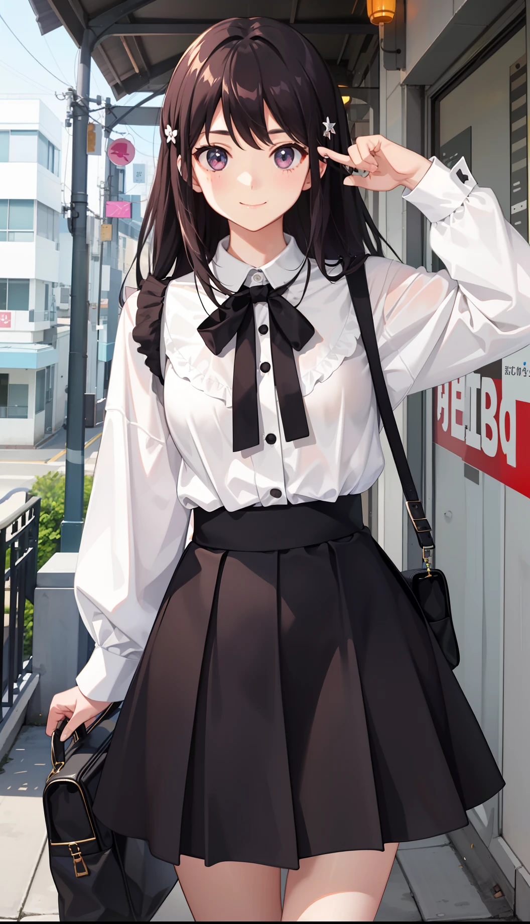 1girl in、A smile、The shirt、Blouse、(paler)skirt by the、(small tits)Chilarism、movement、