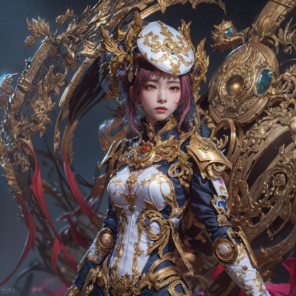 ((Red and white mech girl))National wind circle,Flying nine-tailed fat skull flame ethereal toad star,Golden-black damask white rabbit fur bra,Fuchsia pink diamonds, Tulle burgundy diamond shin guard,CG ,Light orange full set of thick mechs,Giant,, Realistic secret girl rendering, detailed face of a asian girl, Reality in the secret world, Smooth CG art, Realistic. Cheng Yi, Realistic secret style, A lovely secret rendering, 8K portrait rendering, Render character art 8 K, Kawaii realistic portrait,Golden-black damask white rabbit fur bra,Fuchsia pink diamonds, Tulle burgundy diamond shin guard((ultra real detailed.mecha-girl)Mink cotton suit mech,Bright blue and white feathers gold silk shoulder pads,Shi Zhong Huhu female Taoist,Tailfire,Tattooed with,Genius ratio,Silicone texture,Short bright purple hair,3D modeling,4K,8K,16K smooth (Masterpiece, Top quality, Best quality, offcial art, Beauty and aesthetics: 1.2), Very detailed, Colorful, Most detailed, branches,mecha-girl, (Mards)mecha-girl(canyons), (Linen future mech girl), Angry fighting stance, looking at the ground, Batik linen bandana, Crane pattern long sleeve garment,Mecha Maiden Canyon(Abstract propylene splash:1.2), Dark clouds lightning background,Sprinkle with golden mech girl powder(realisticlying:1.4),Black color hair,Flour fluttering,rainbow background, A high resolution, the detail, RAW photogr, Sharp Re, Nikon D850 Film Stock Photo by Jefferies Lee 4 Kodak Portra 400 Camera F1.6 shots, Rich colors, ultra-realistic vivid textures, Dramatic lighting, Unreal Engine Art Station Trend, cinestir 800,Flowing black hair,(((Red and white mech girl))),Front view,Pure transparency,Wear boxing gloves,Ice is permeable to gas,Film light and shadow,Panorama ultra-wide angle,extremely happy,The texture of the real person is delicate,Strong visual impact,Hyper-detailing,Dream girl,Refined face,prettyeyes,high saturated,Wear reflective sunglasses with a thick gold thread,crystal-clear,Good interpersonal skills