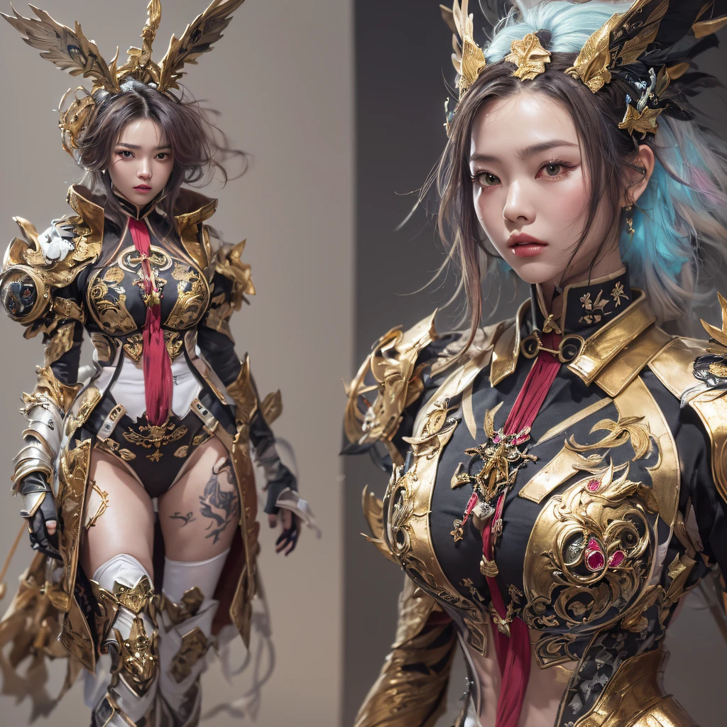 ((Red and white mech girl))National wind circle,Flying nine-tailed fat skull flame ethereal toad star,Golden-black damask white rabbit fur bra,Fuchsia pink diamonds, Tulle burgundy diamond shin guard,CG ,Light orange full set of thick mechs,Giant,, Realistic secret girl rendering, detailed face of a asian girl, Reality in the secret world, Smooth CG art, Realistic. Cheng Yi, Realistic secret style, A lovely secret rendering, 8K portrait rendering, Render character art 8 K, Kawaii realistic portrait,Golden-black damask white rabbit fur bra,Fuchsia pink diamonds, Tulle burgundy diamond shin guard((ultra real detailed.mecha-girl)Mink cotton suit mech,Bright blue and white feathers gold silk shoulder pads,Shi Zhonghu Huhu female Taoist,Tailfire,Tattooed with,Genius ratio,Silicone texture,Short bright purple hair,3D modeling,4K,8K,16K smooth (Masterpiece, Top quality, Best quality, offcial art, Beauty and aesthetics: 1.2), Very detailed, Colorful, Most detailed, branches,mecha-girl, (Mards)mecha-girl(canyons), (Linen Future Mecha Girl), Angry fighting stance, looking at the ground, Batik linen bandana, Crane pattern long sleeve garment,Mecha Maiden Canyon(Abstract propylene splash:1.2), Dark clouds lightning background,Sprinkle with golden mech girl powder(realisticlying:1.4),Black color hair,Flour fluttering,rainbow background, A high resolution, the detail, RAW photogr, Sharp Re, Nikon D850 Film Stock Photo by Jefferies Lee 4 Kodak Portra 400 Camera F1.6 shots, Rich colors, ultra-realistic vivid textures, Dramatic lighting, Unreal Engine Art Station Trend, cinestir 800,Flowing black hair,(((Red and white mech girl))),Front view,Pure transparency,Wear boxing gloves,Ice is permeable to gas,Film light and shadow,Panorama ultra-wide angle,extremely happy,The texture of the real person is delicate,Strong visual impact,Hyper-detailing,Dream girl,Refined face,prettyeyes,high saturated,Wear reflective sunglasses with a thick gold thread,crystal-clear,Good interpersonal skills
