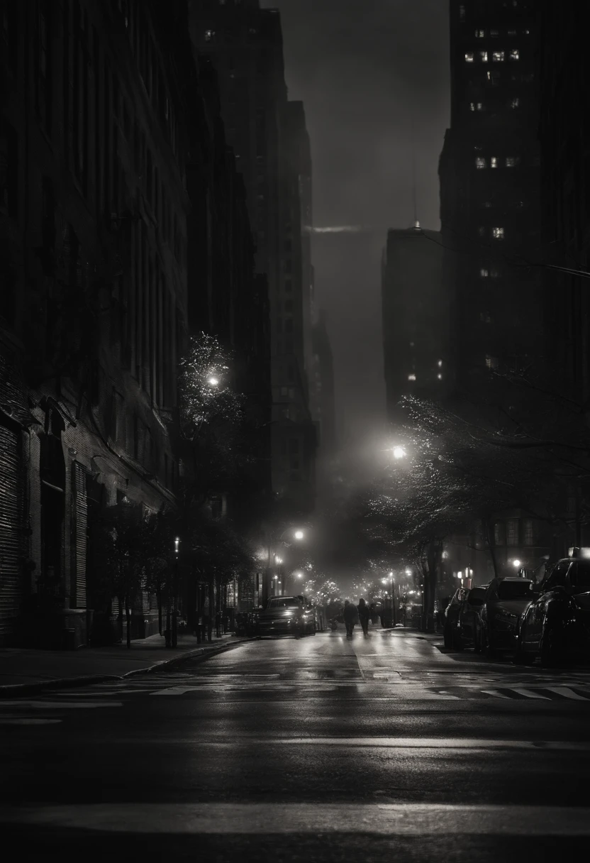 fotorealismo de un camino semioscuro de una calle tenebrosa de la ciudad de new york en blanco y negro, Foto RAW, 8k uhd, movie grain, ((bokeh)) f/4, 16:9, 5s, Color kinematics, octanaje, Photography simulating a Leica M11 camera, Procreate, Watercolor Technique, Poster Design, 300 DPI, Soft Lighting, Ethereal Art, Mysterious, Serene Expression, Enchanting Atmosphere, bokeh, photo, 8k, dark, dynamic action, pale washed out style, dreamy nostalgic, soft focus, dark vignetting,