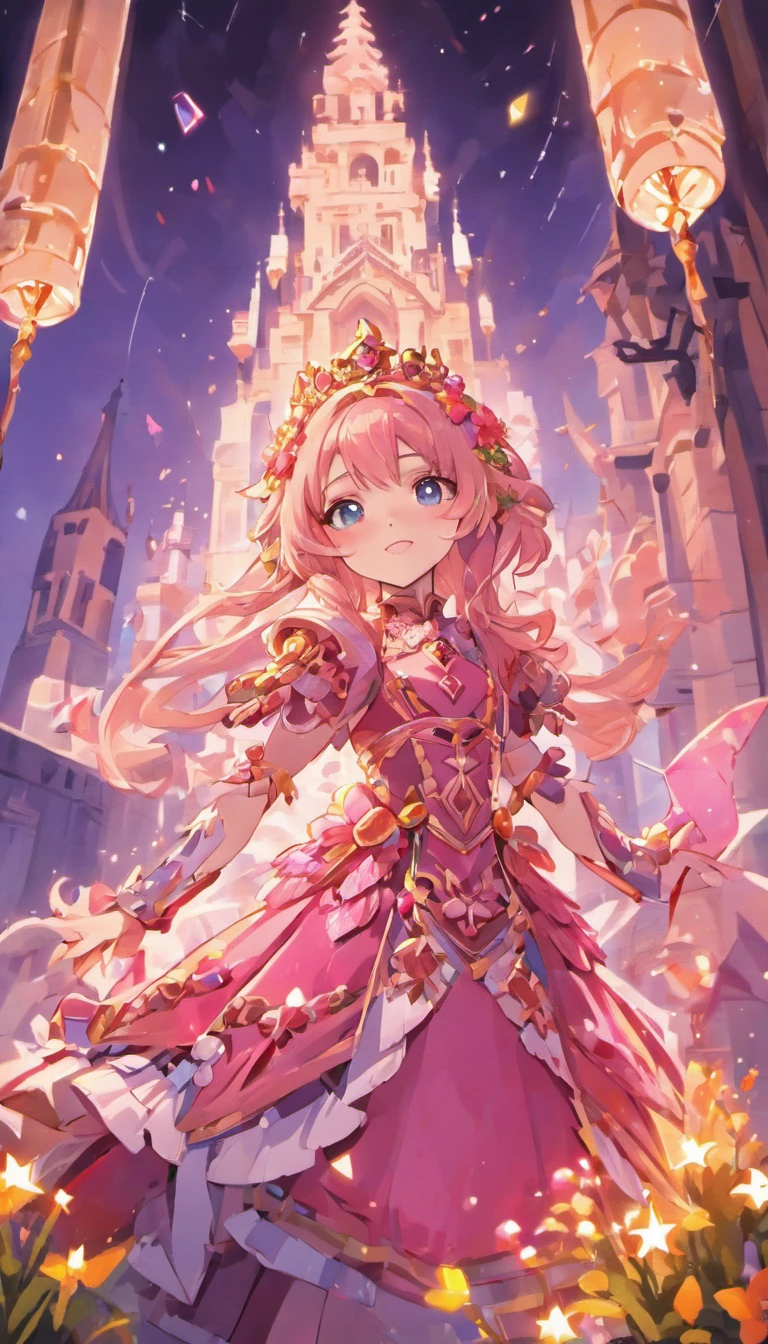 (ultra-detailed,best quality,4k),(realistic:1.37),(beautiful detailed eyes:1.1),(Minecraft),(princess style),(girl pink),(vivid colors),(soft lighting),(fairytale),(castle),(beautiful dress),(flowers),(sparkles),(royal),(crown),(long hair),(charming smile),(magical),(dreamy atmosphere)