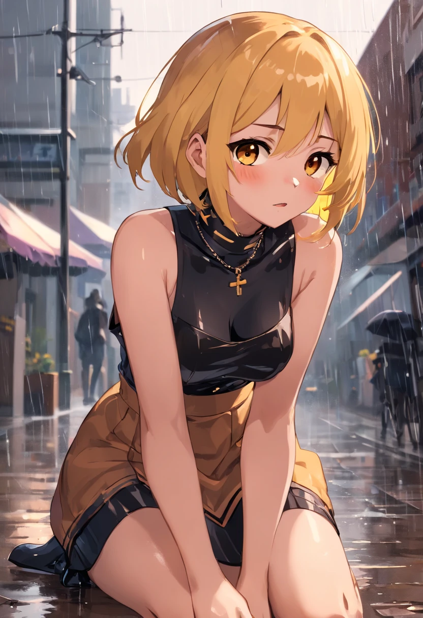 (The best quality at its best,4K,8K,High resolution),Super detailed,Beautiful Eyes,Blushed,masterpiece,The best quality at its best,Mild,繊細でセクシーなclavicle,Happiness,A faint blush,wonderful thing,Perfect pubis,mature,close your eyes,original character, Volumetric lighting, Best Shadow, Shallow depth of field, 驚くほど美しいGirlの肖像画, , Delicate, beautiful and attractive face with captivating yellow eyes, Messy painted face, Sharp eyebrows, Fang Out, Nice small breasts, Layered long twin tail blonde, Blush Eyeshadow, Thick eyelashes, slim、Chain collar、(((NSFW)))Disheveled clothes、Torn clothes、Her breasts are visible through her tattered clothes、Sharp Eyes、Watery eye、Tears、Damaged Clothing、抵抗しているGirl、Just before being attacked、sorrow、regrettable、感じてる表情のGirl、Pleasant face、During sexual intercourse、action、rape、Girlは襲われて抵抗している、Humiliation、Raise both arms above your head、Banzai pose、Intense movement、Cramp、scream、Scream、fear、Girlは襲われて抵抗しているが両手両腕をふさがれて身動きが取れません、Sexual fluids splash、Both arms are chained、Ahegao、ruins、Her head is being held down while she gives a blowjob、Open your mouth wide、Hanging by chains (masterpiece, Highest quality)),Girl、睨みつけるGirl、抵抗するGirl、clavicle, Completely naked、Lock the first round、Highest quality、(((NSFW)))、Mouth wide open、Drooling、イマラチオGirl、The act of licking、action、Distressed jeans、Picture looking down from above