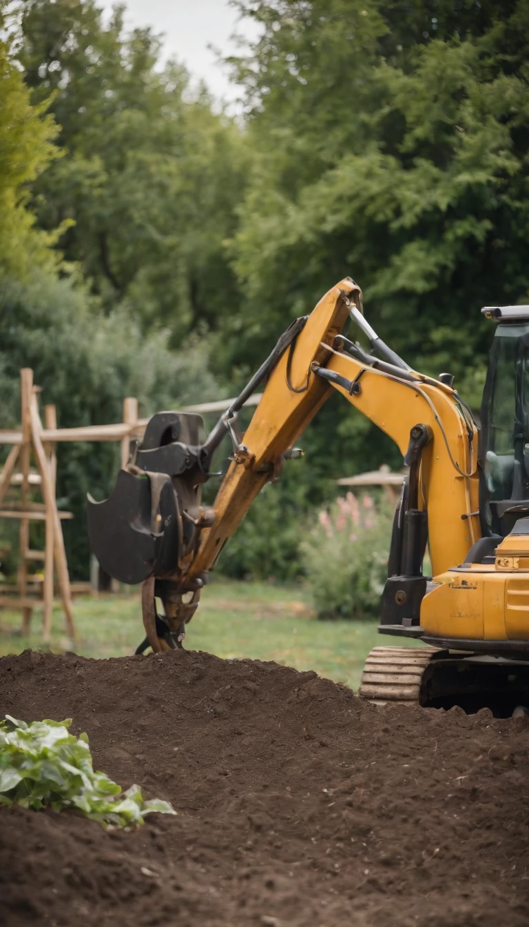 Project background shoot, Garden construction, well drailling construction work on the garden, heavy drilling equipment.